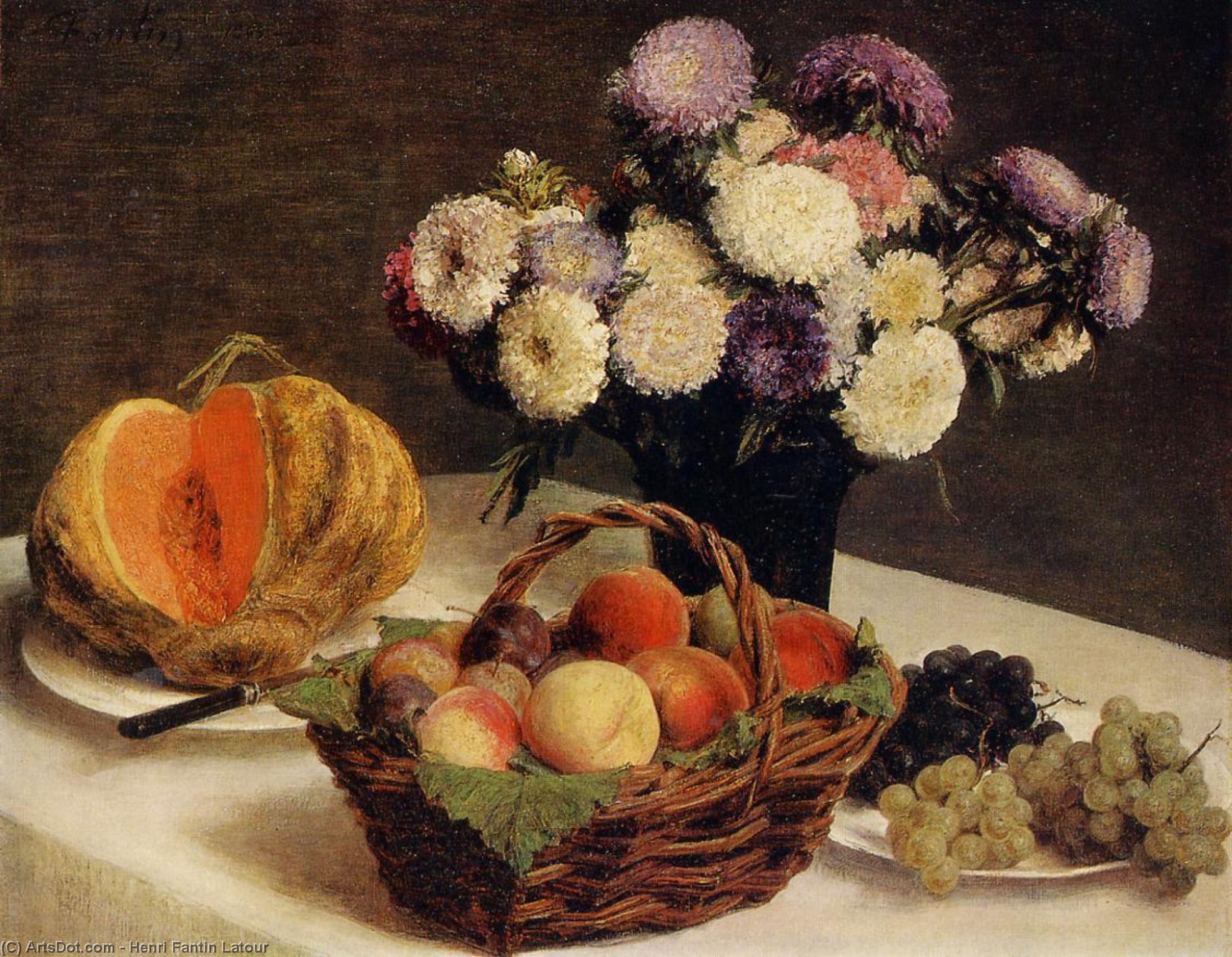 Order Paintings Reproductions Flowers and Fruit, a Melon by Henri Fantin Latour (1836-1904, France) | ArtsDot.com