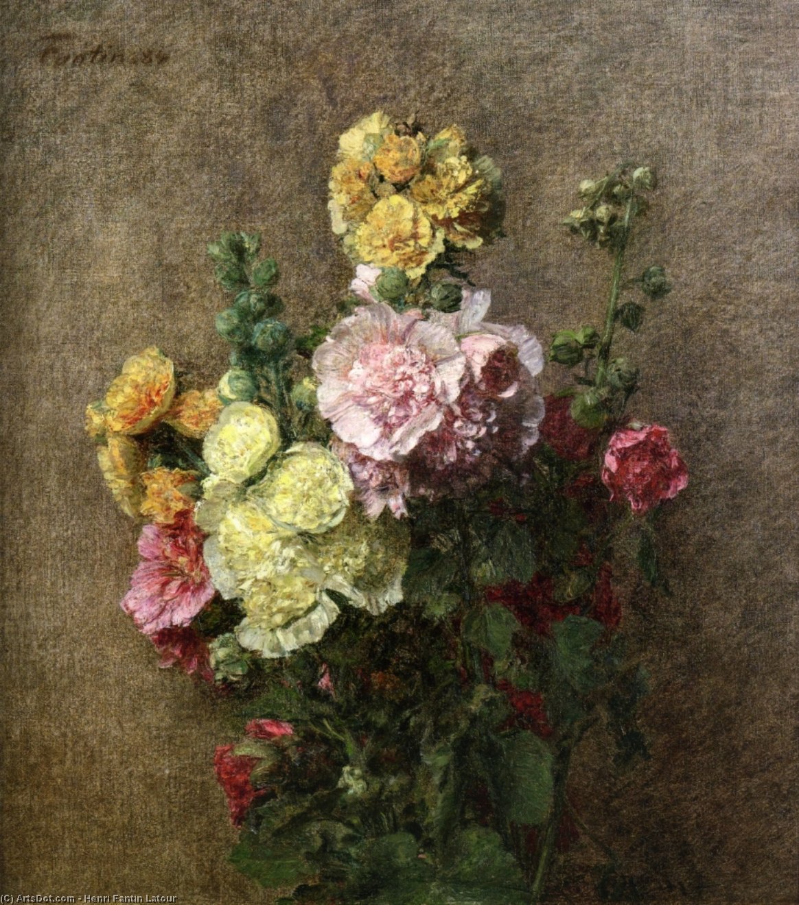 Order Oil Painting Replica Hollyhocks without Vase by Henri Fantin Latour (1836-1904, France) | ArtsDot.com