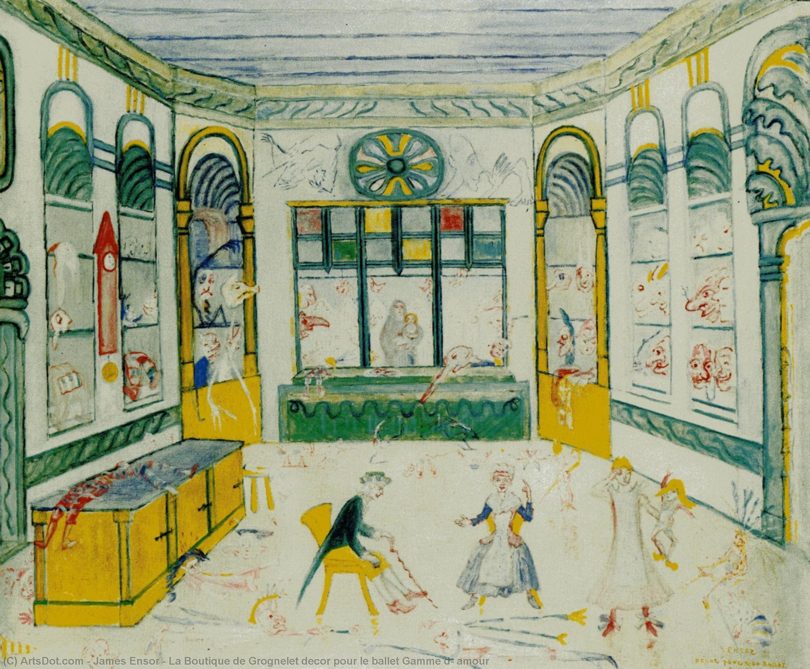 Order Art Reproductions La Boutique de Grognelet decor pour le ballet Gamme d` amour by James Ensor (1860-1949, Belgium) | ArtsDot.com