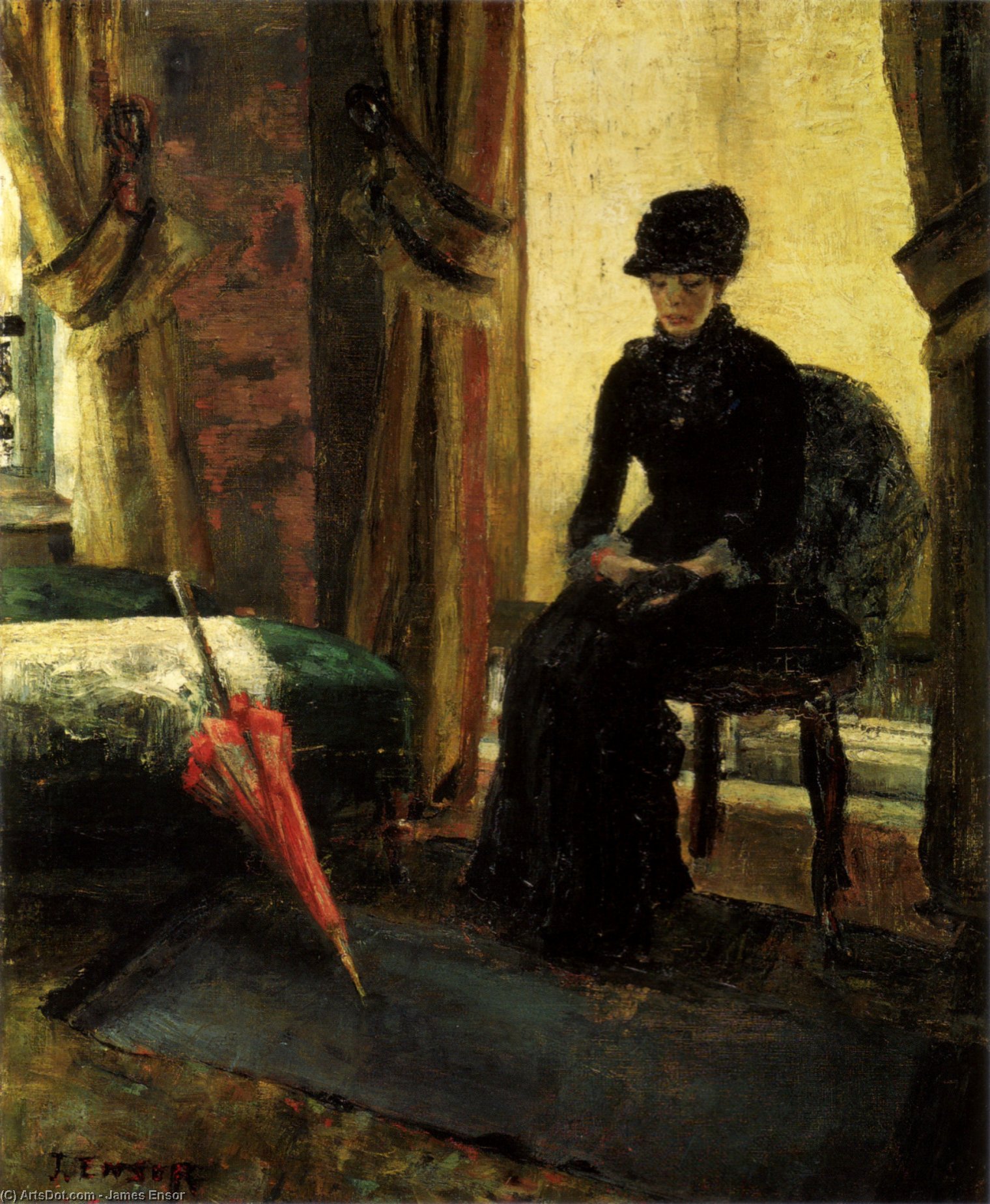 Buy Museum Art Reproductions The Somber Lady (The Lady in Black) by James Ensor (1860-1949, Belgium) | ArtsDot.com