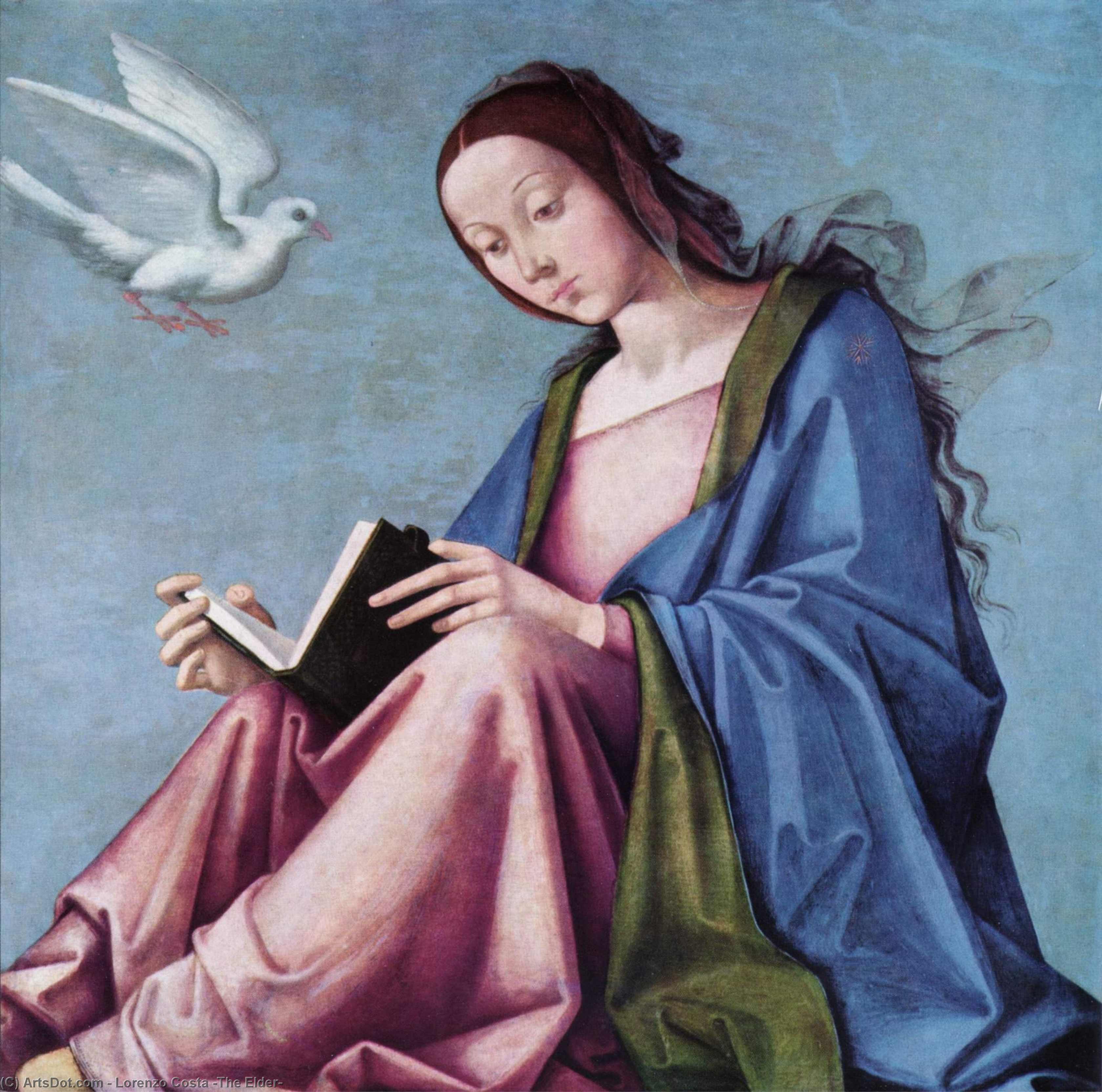 Order Paintings Reproductions Reading Maria by Lorenzo Costa (The Elder) (1460-1535, Italy) | ArtsDot.com