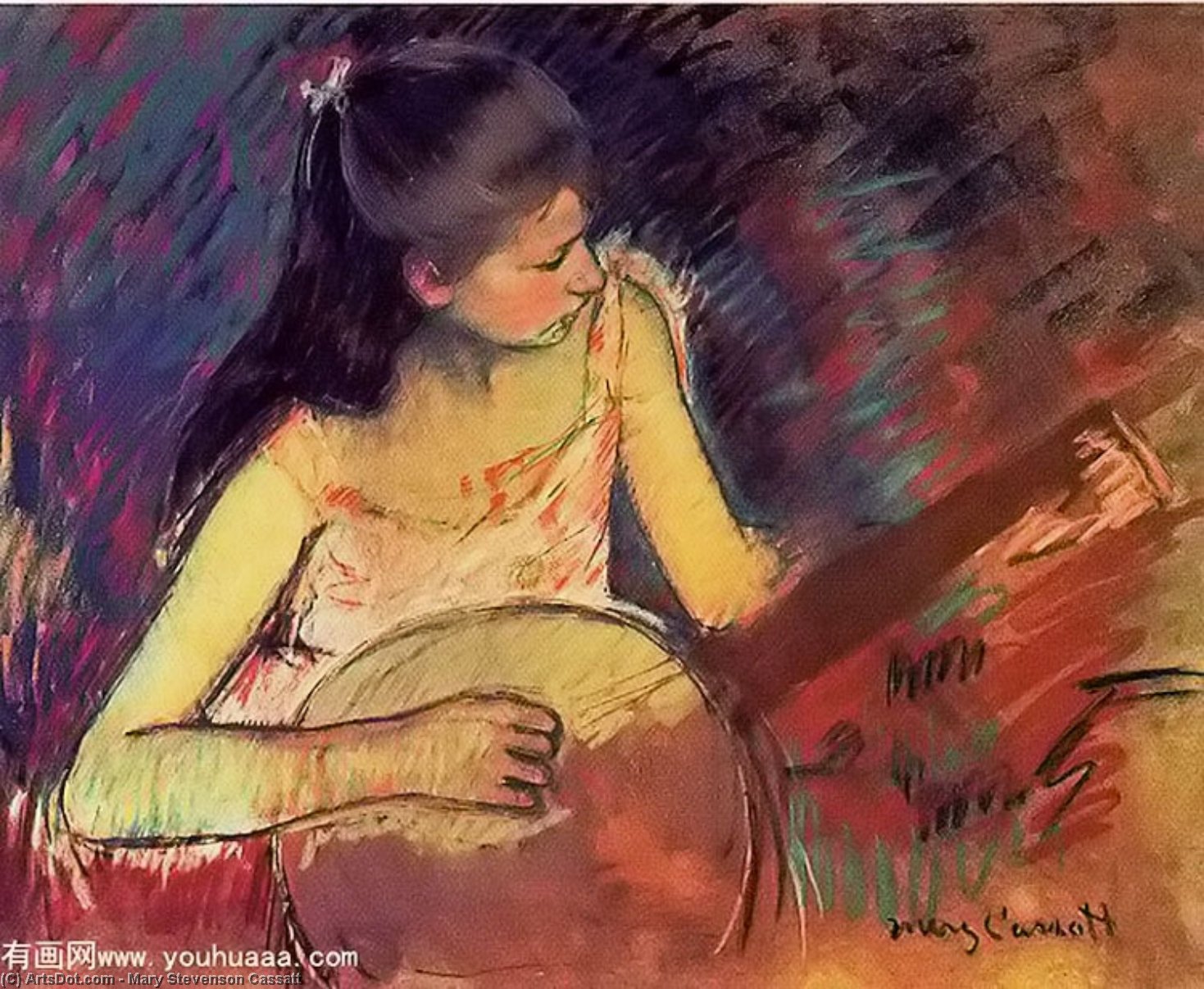 Order Paintings Reproductions Girl with a Banjo by Mary Stevenson Cassatt (1843-1926, United States) | ArtsDot.com