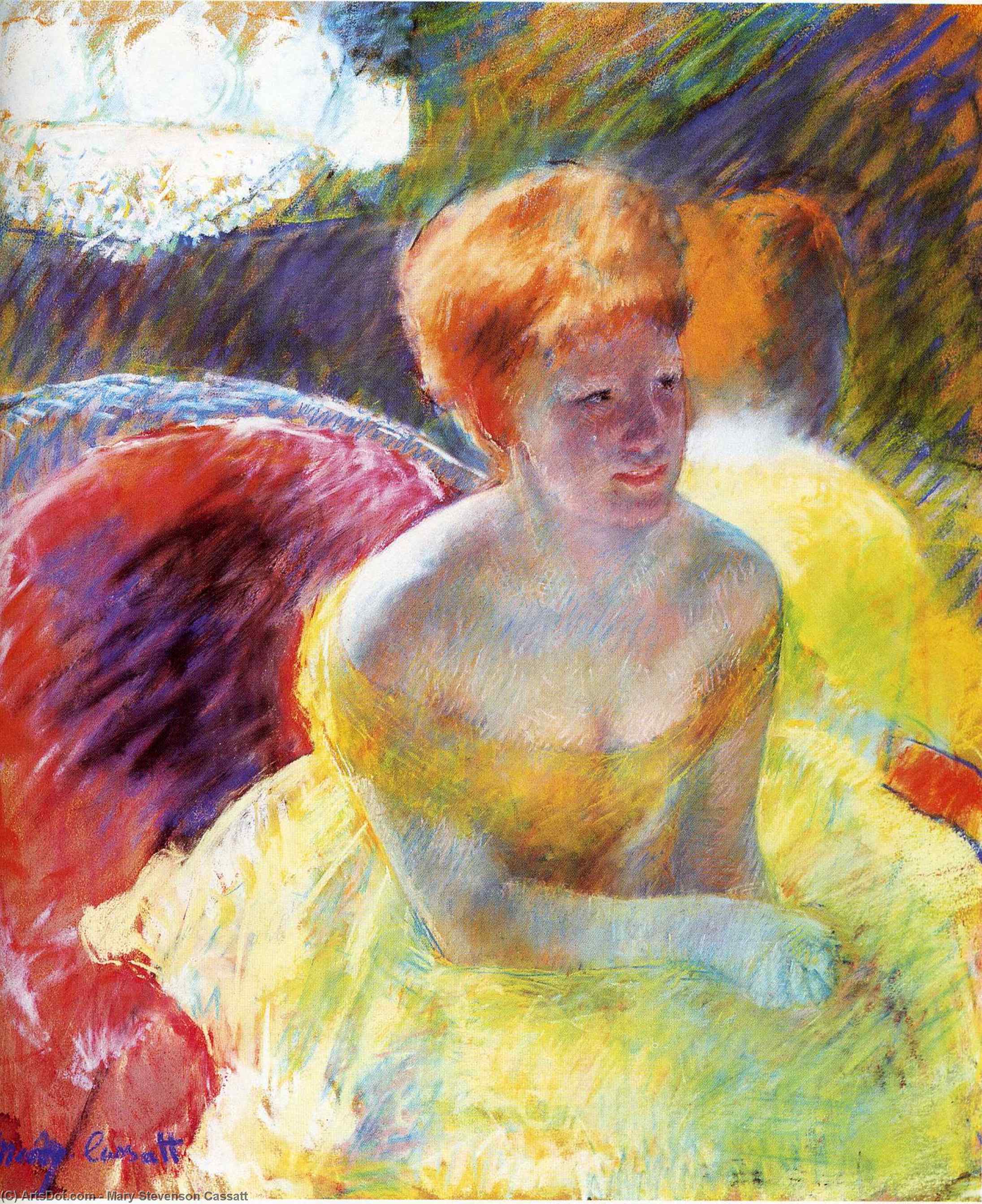 Order Paintings Reproductions Lydia Leaning on Her Arms by Mary Stevenson Cassatt (1843-1926, United States) | ArtsDot.com
