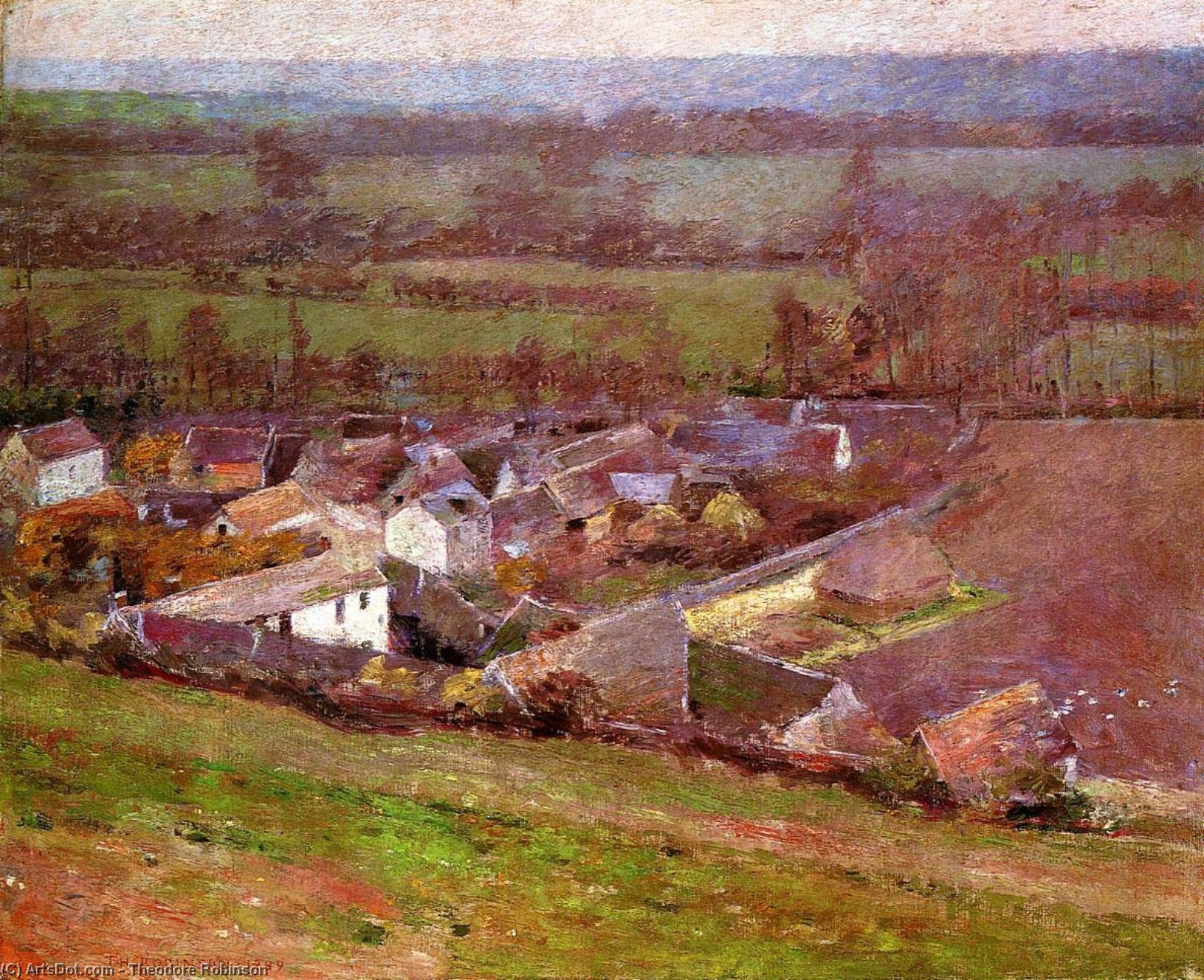 Order Oil Painting Replica Bird`s Eye View.Giverny by Theodore Robinson (1852-1896, United States) | ArtsDot.com