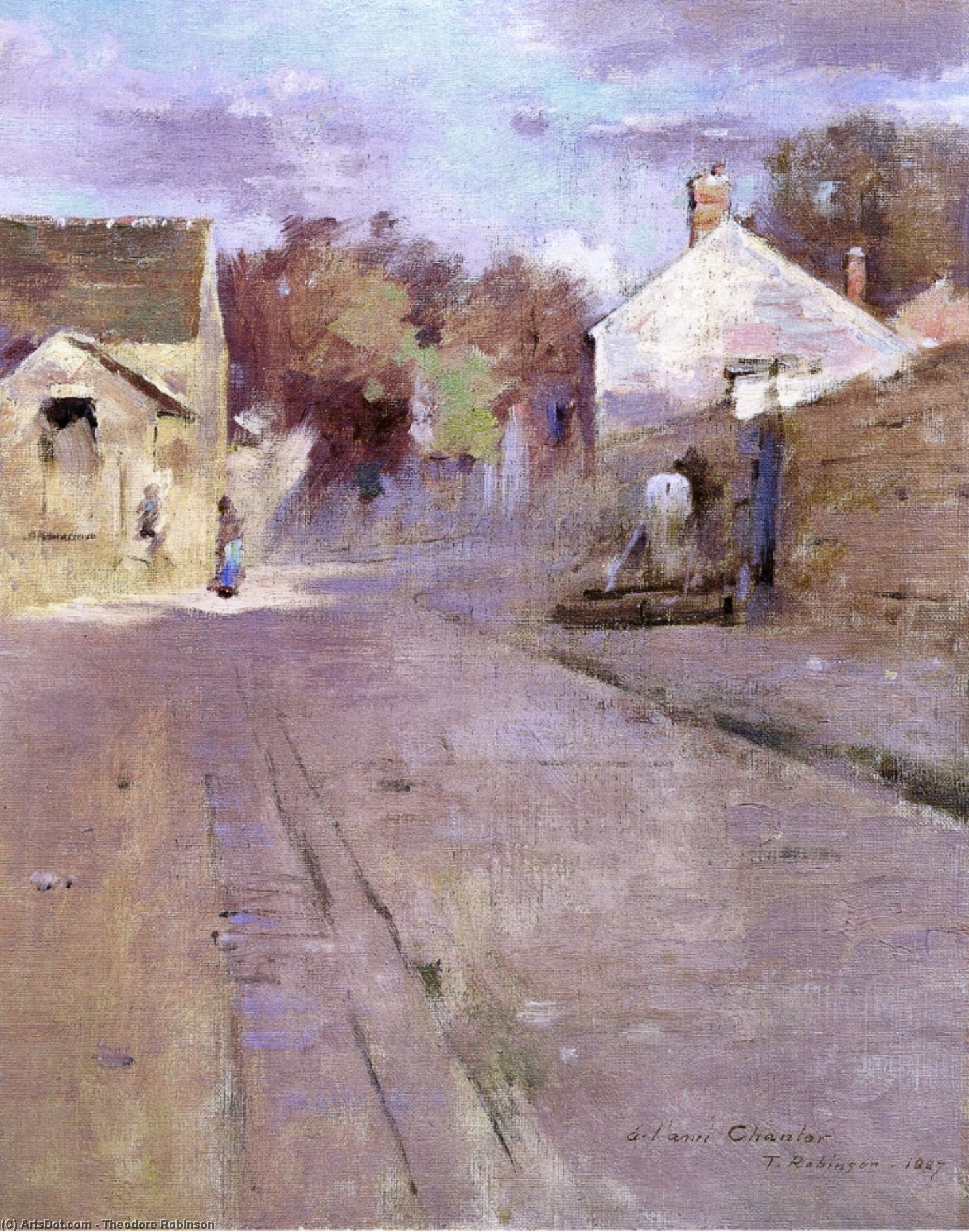 Order Art Reproductions Street in Barbizon at Sunset, 1887 by Theodore Robinson (1852-1896, United States) | ArtsDot.com