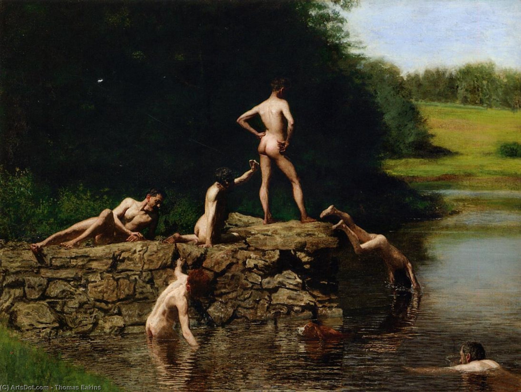 Order Oil Painting Replica Swimming, 1884 by Thomas Eakins (1844-1916, United States) | ArtsDot.com