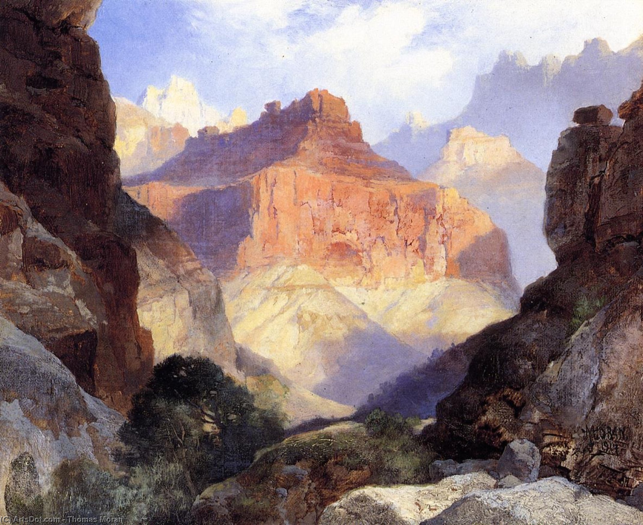 Order Oil Painting Replica Under the Red Wall, Grand Canyon of Arizona, 1917 by Thomas Moran (1837-1926, United Kingdom) | ArtsDot.com