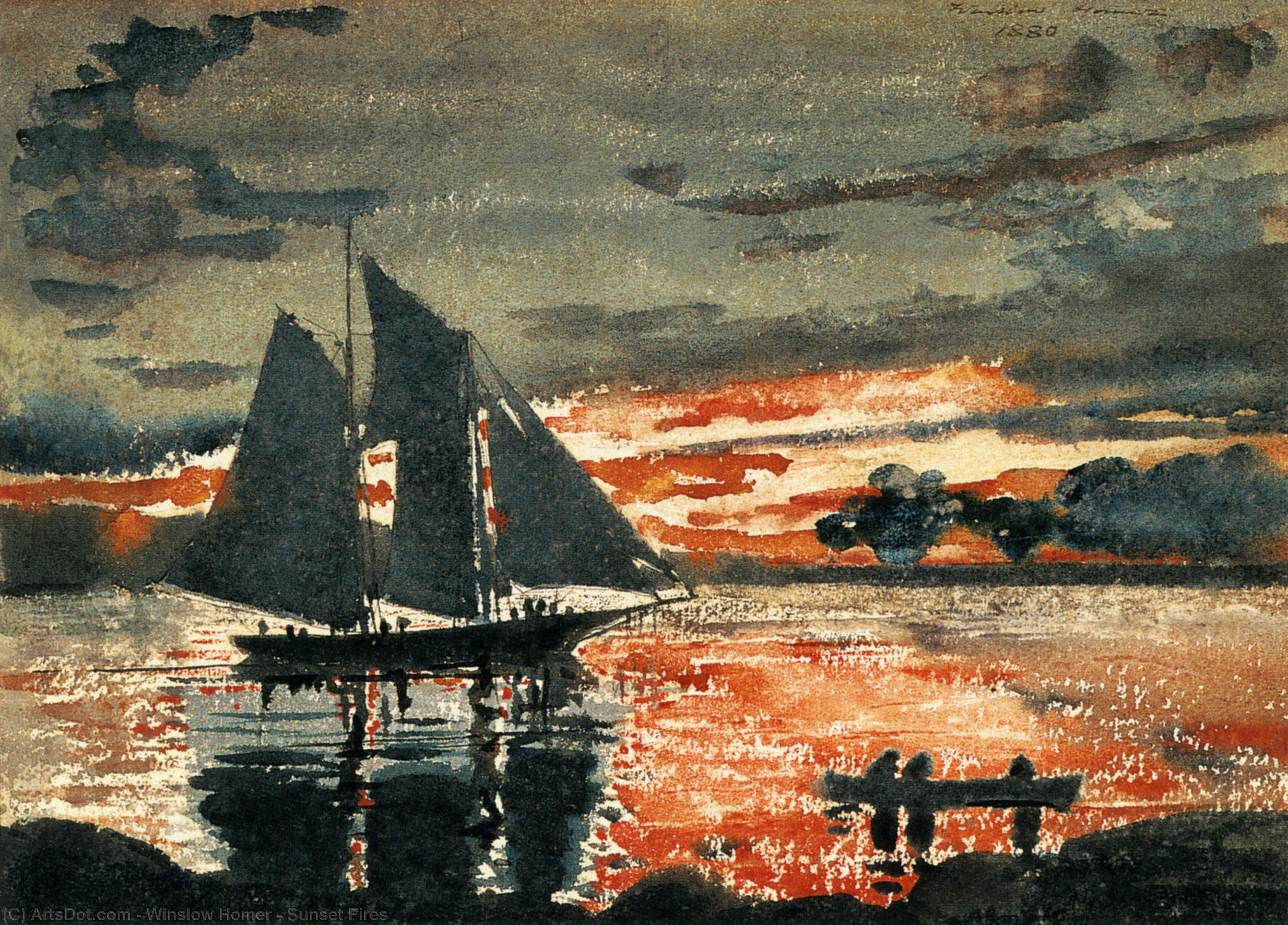 Order Artwork Replica Sunset Fires, 1880 by Winslow Homer (1836-1910, United States) | ArtsDot.com