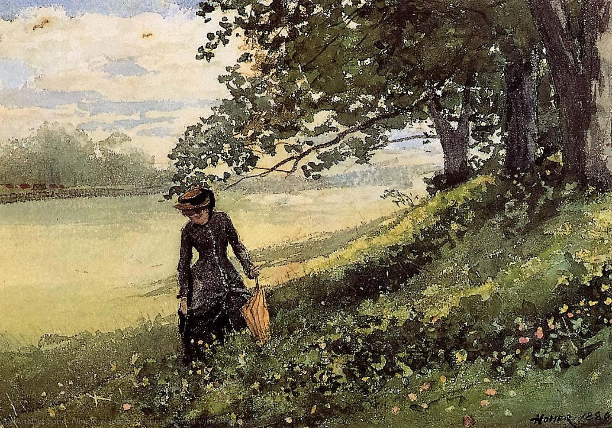Order Oil Painting Replica Young Woman with a Parasol by Winslow Homer (1836-1910, United States) | ArtsDot.com