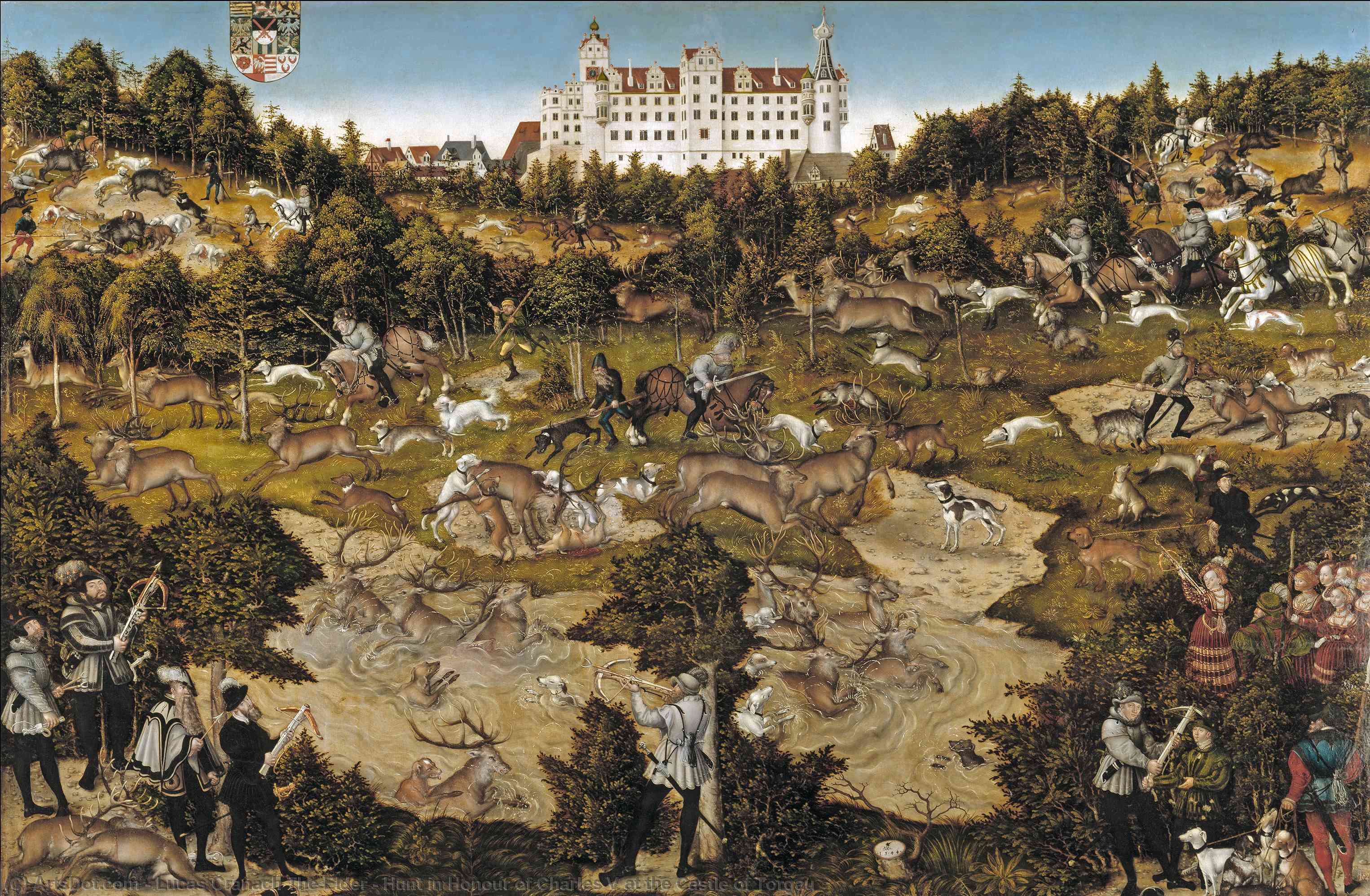 Order Oil Painting Replica Hunt in Honour of Charles V at the Castle of Torgau, 1544 by Lucas Cranach The Elder (1472-1553, Germany) | ArtsDot.com