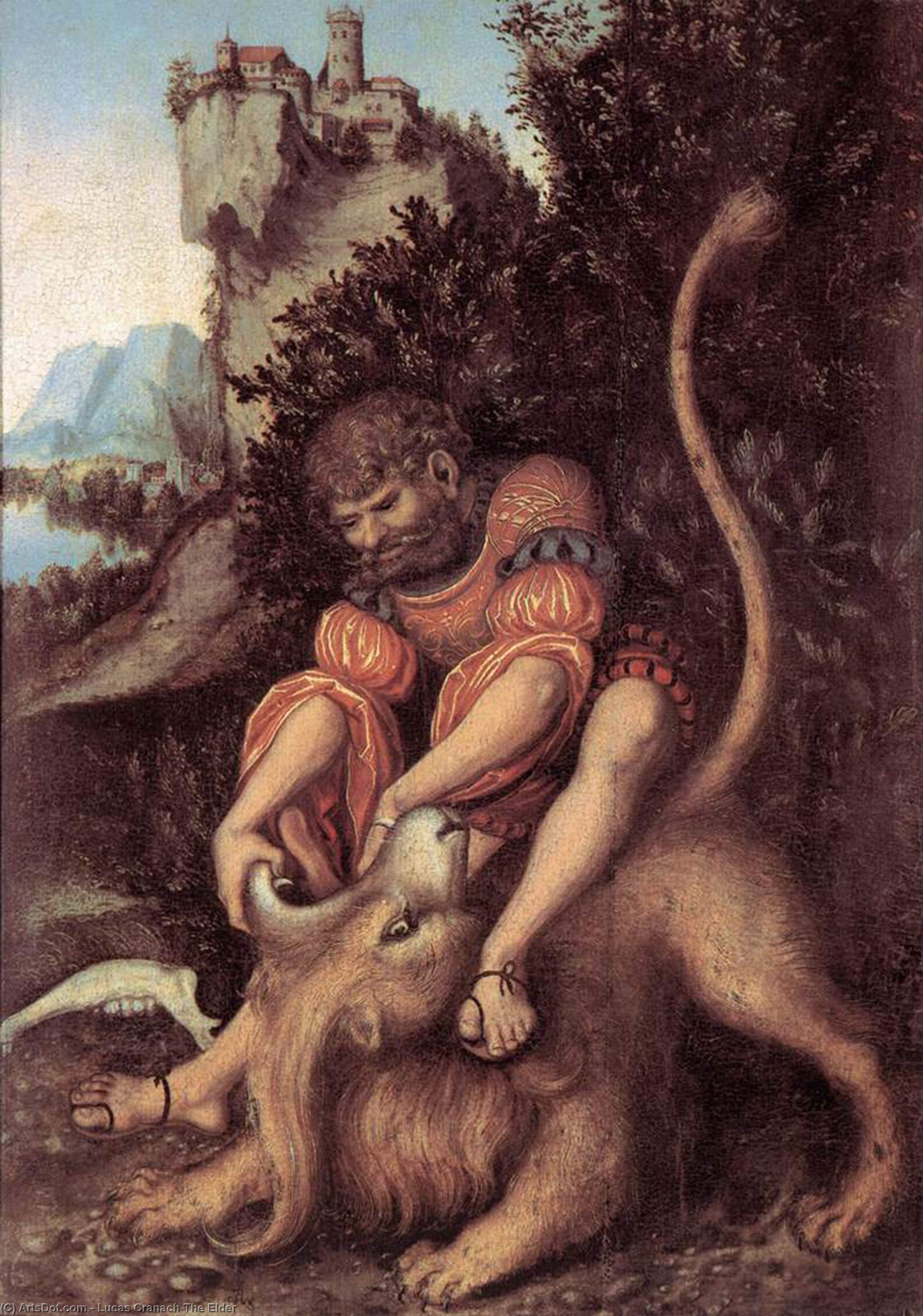Order Paintings Reproductions Samson`s Fight with the Lion, 1525 by Lucas Cranach The Elder (1472-1553, Germany) | ArtsDot.com