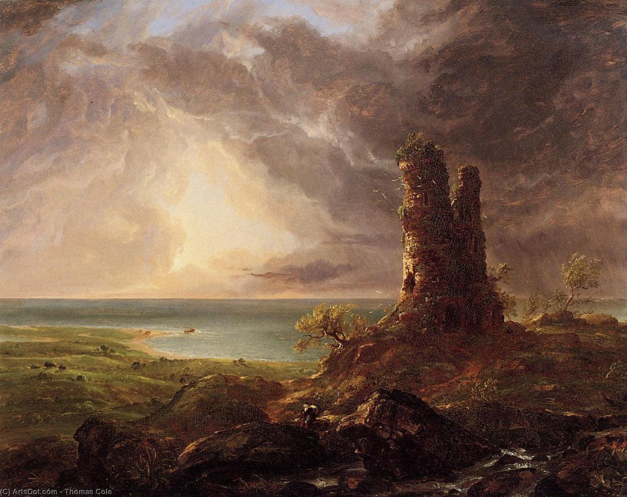 Order Paintings Reproductions Romantic Landscape with Ruined Tower, 1836 by Thomas Cole (1801-1848, United Kingdom) | ArtsDot.com