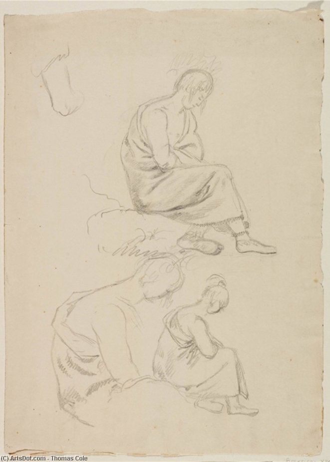Order Paintings Reproductions Three Studies of Seated Figure Covered with Robes by Thomas Cole (1801-1848, United Kingdom) | ArtsDot.com