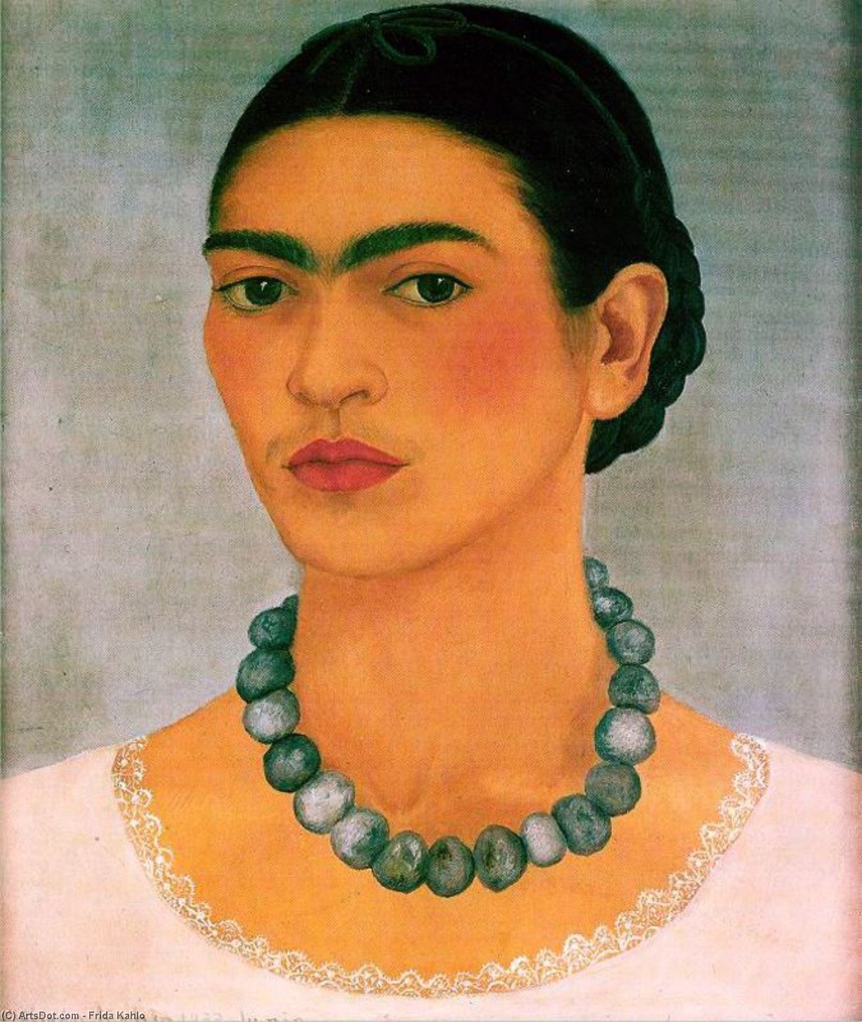 Buy Museum Art Reproductions Portrait with Heavy Necklace by Frida Kahlo (Inspired By) (1907-1954, Mexico) | ArtsDot.com