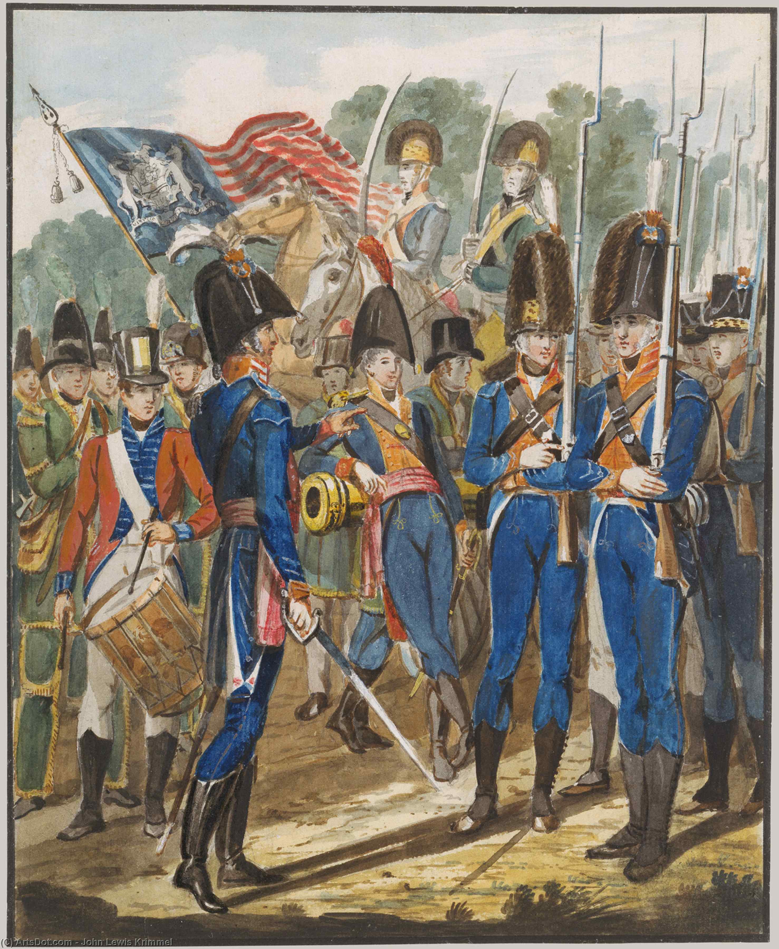Buy Museum Art Reproductions Members of the City Troop and Other Philadelphia Soldiery by John Lewis Krimmel (1786-1821, Germany) | ArtsDot.com