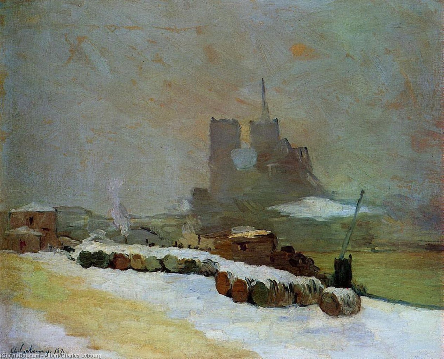 Buy Museum Art Reproductions View of Notre Dame, Winter, 1894 by Albert-Charles Lebourg (Albert-Marie Lebourg) (1849-1928, France) | ArtsDot.com