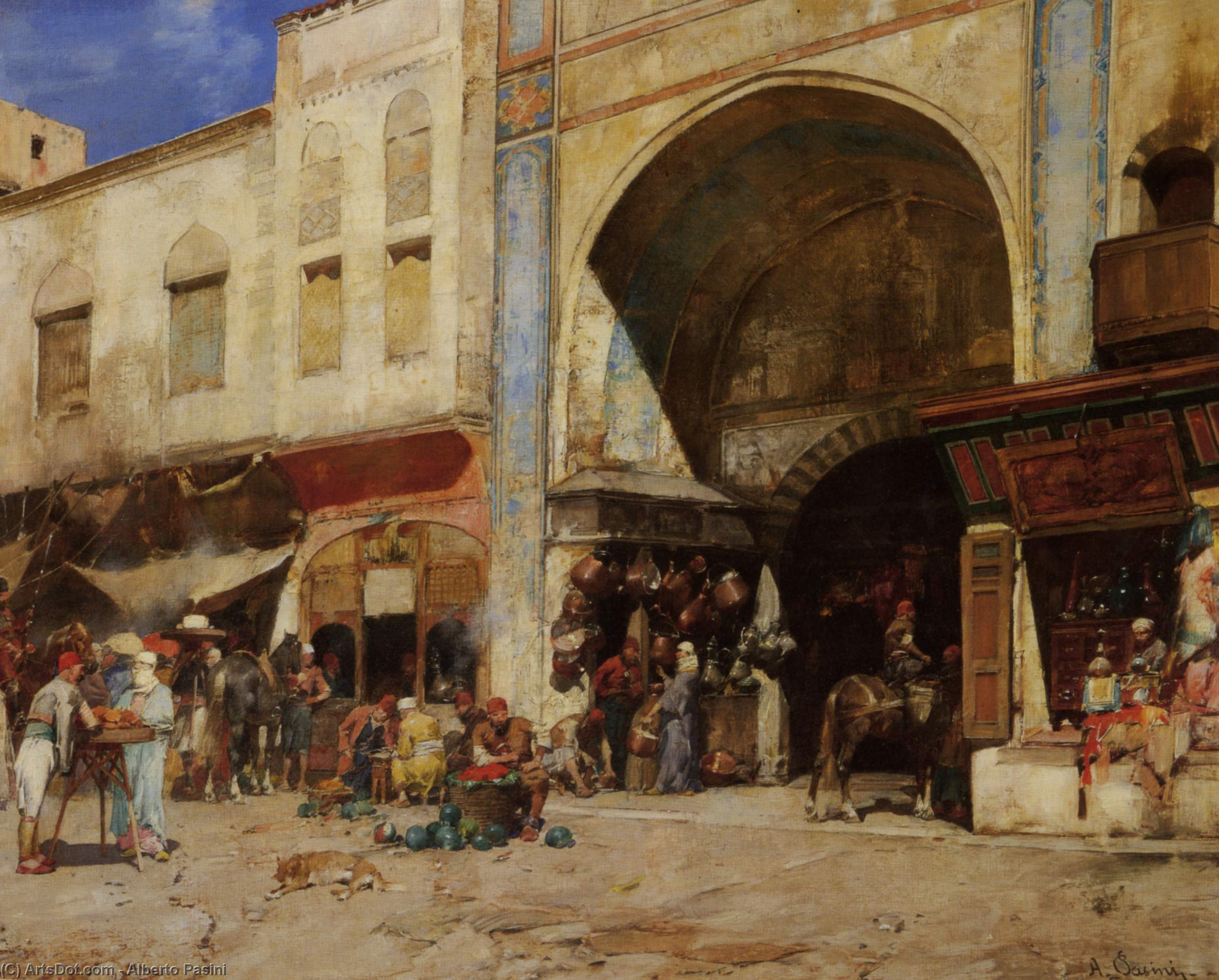 Order Art Reproductions An Eastern Market by Alberto Pasini (1826-1899, Italy) | ArtsDot.com