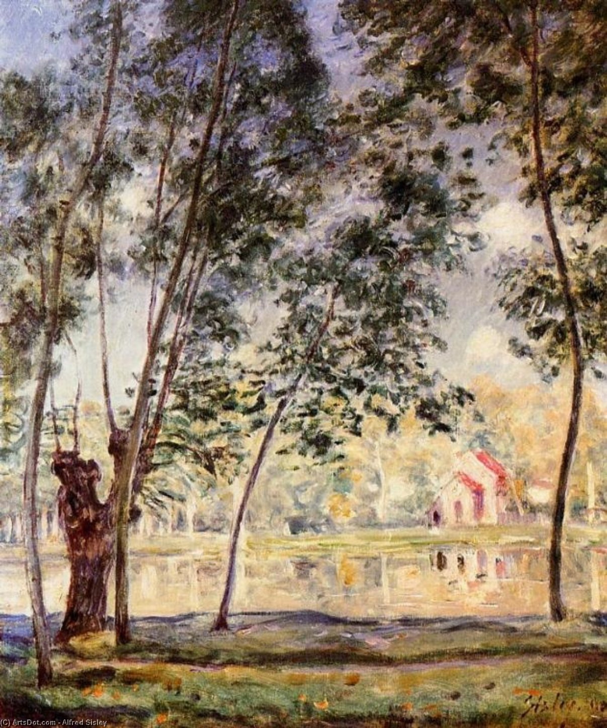 Order Oil Painting Replica Sunny Afternoon Willows by the Loing, 1890 by Alfred Sisley (1839-1899, France) | ArtsDot.com