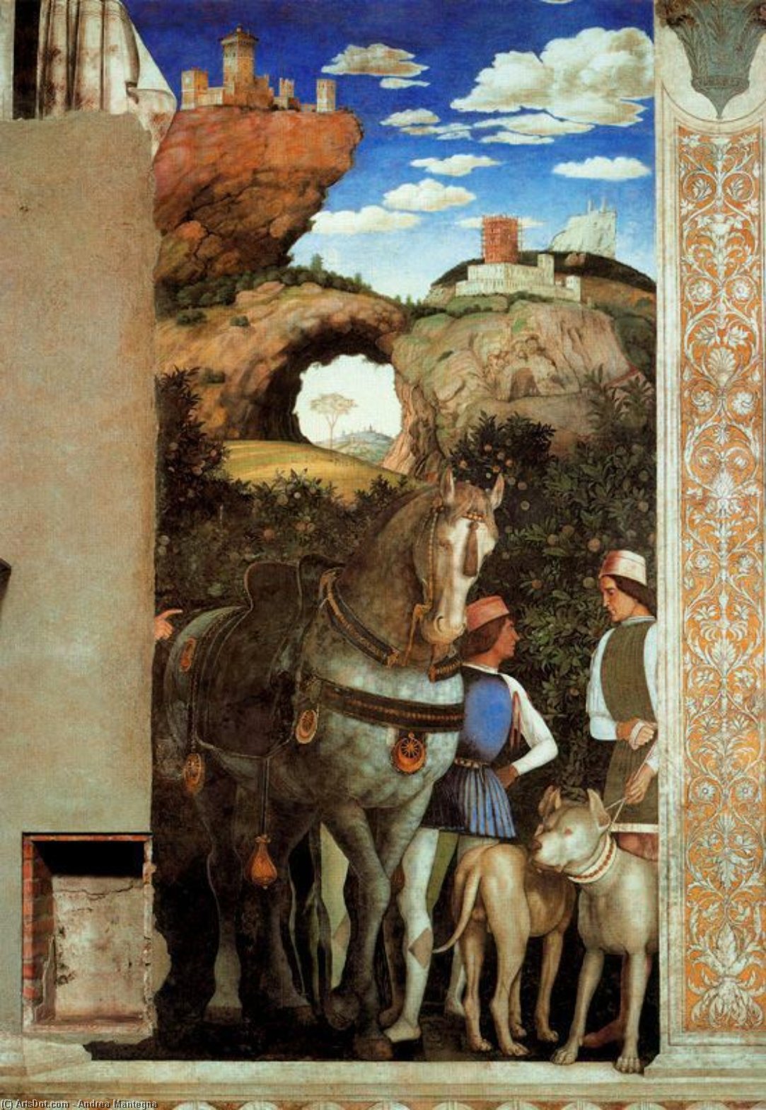 Order Art Reproductions Palafreneros con caballo y perros by Andrea Mantegna (1431-1506, Italy) | ArtsDot.com