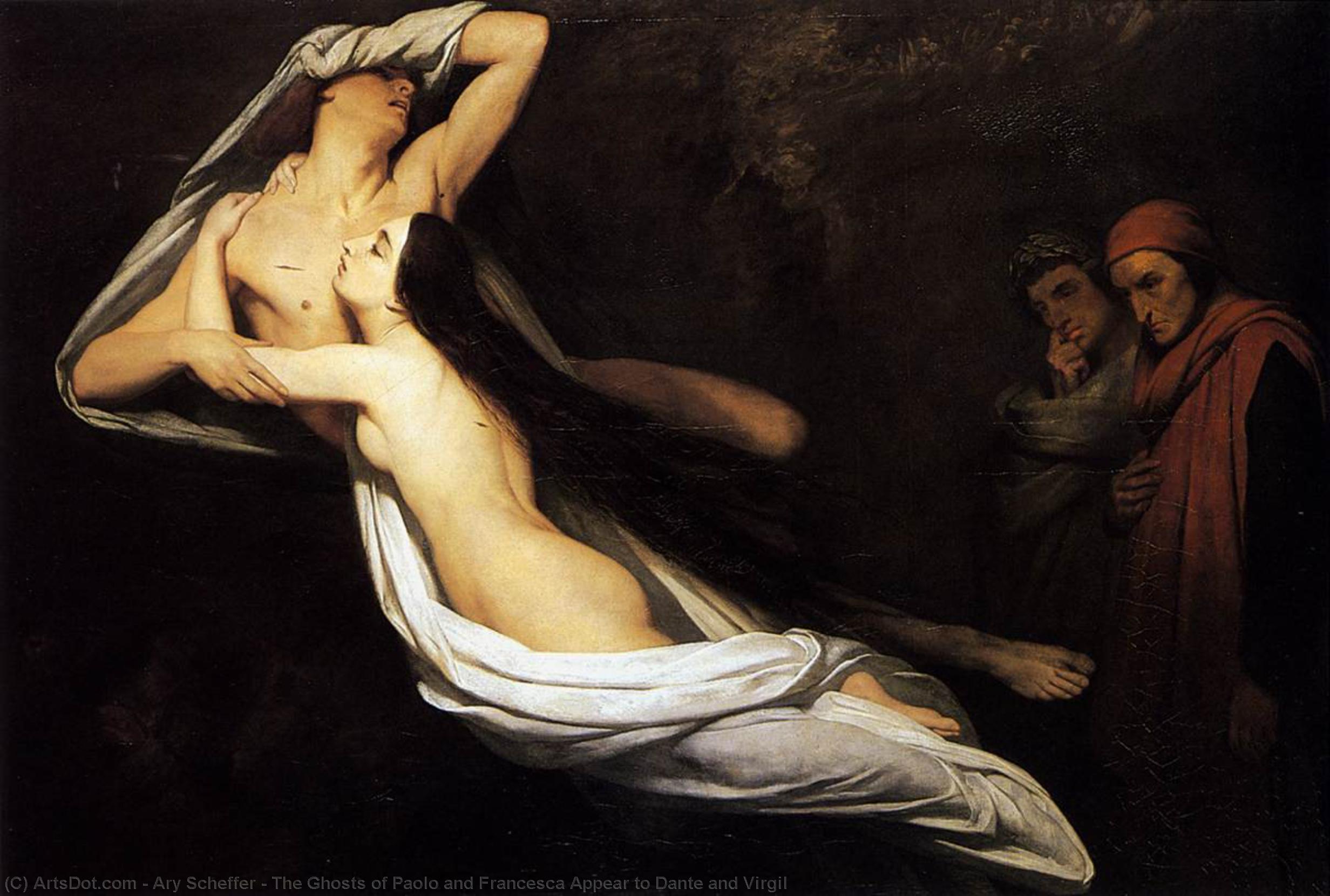 Buy Museum Art Reproductions The Ghosts of Paolo and Francesca Appear to Dante and Virgil, 1835 by Ary Scheffer (1795-1858, Netherlands) | ArtsDot.com
