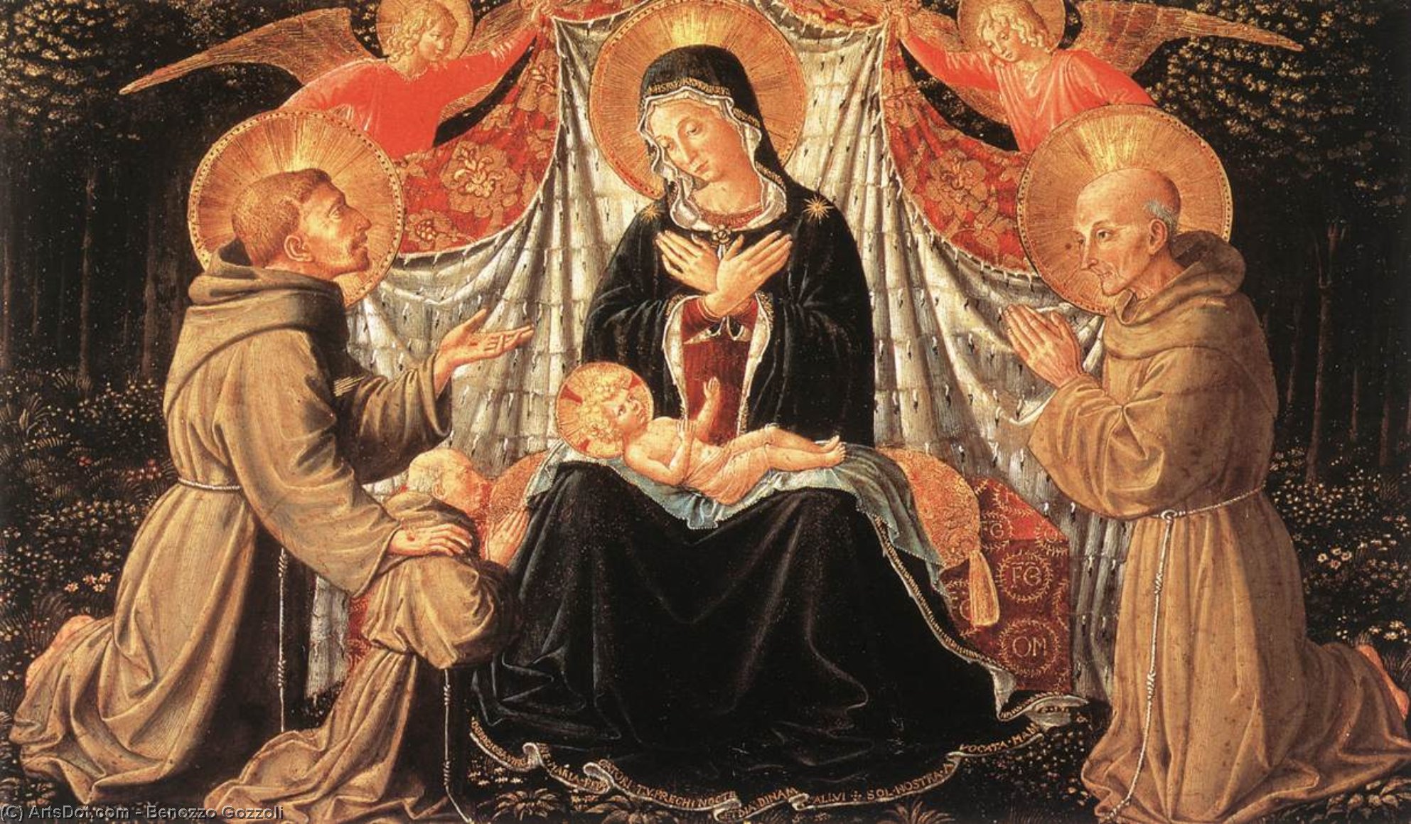 Order Oil Painting Replica Madonna and Child with Sts Francis and Bernardine, and Fra Jacopo, 1452 by Benozzo Gozzoli (1420-1497, Italy) | ArtsDot.com