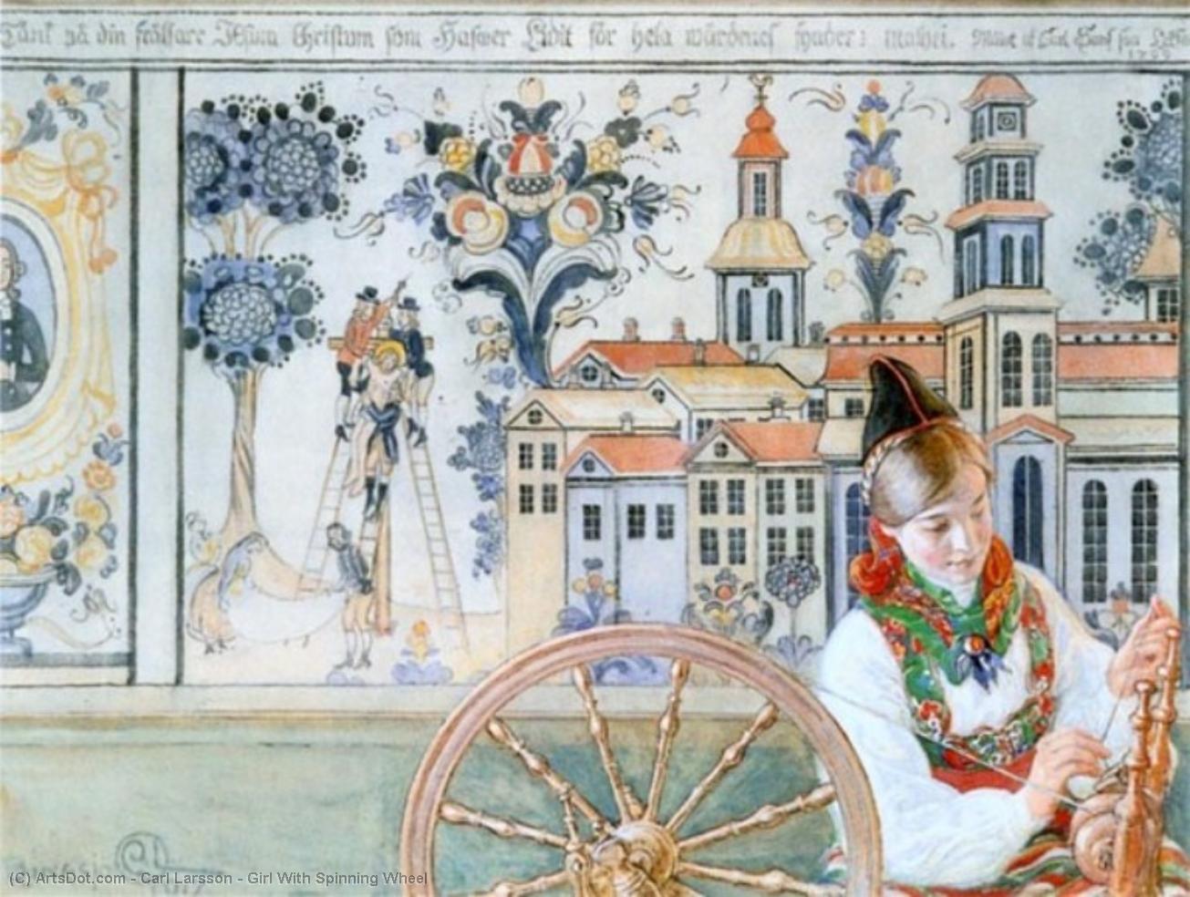 Order Paintings Reproductions Girl With Spinning Wheel by Carl Larsson (1853-1919, Sweden) | ArtsDot.com