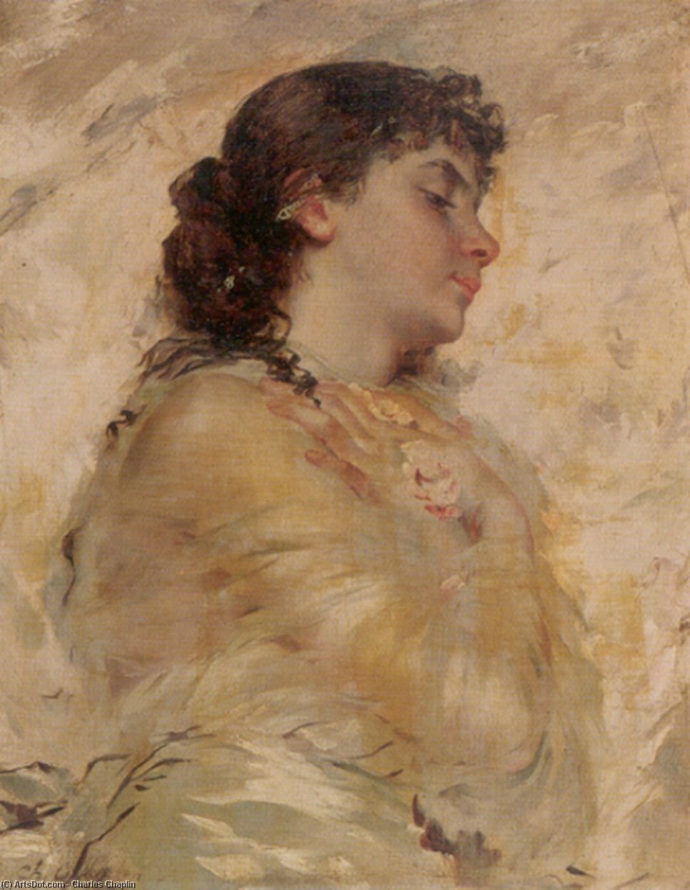 Order Paintings Reproductions Portrait of a Young Woman in Profile by Charles Chaplin (Inspired By) (1889-1977, France) | ArtsDot.com