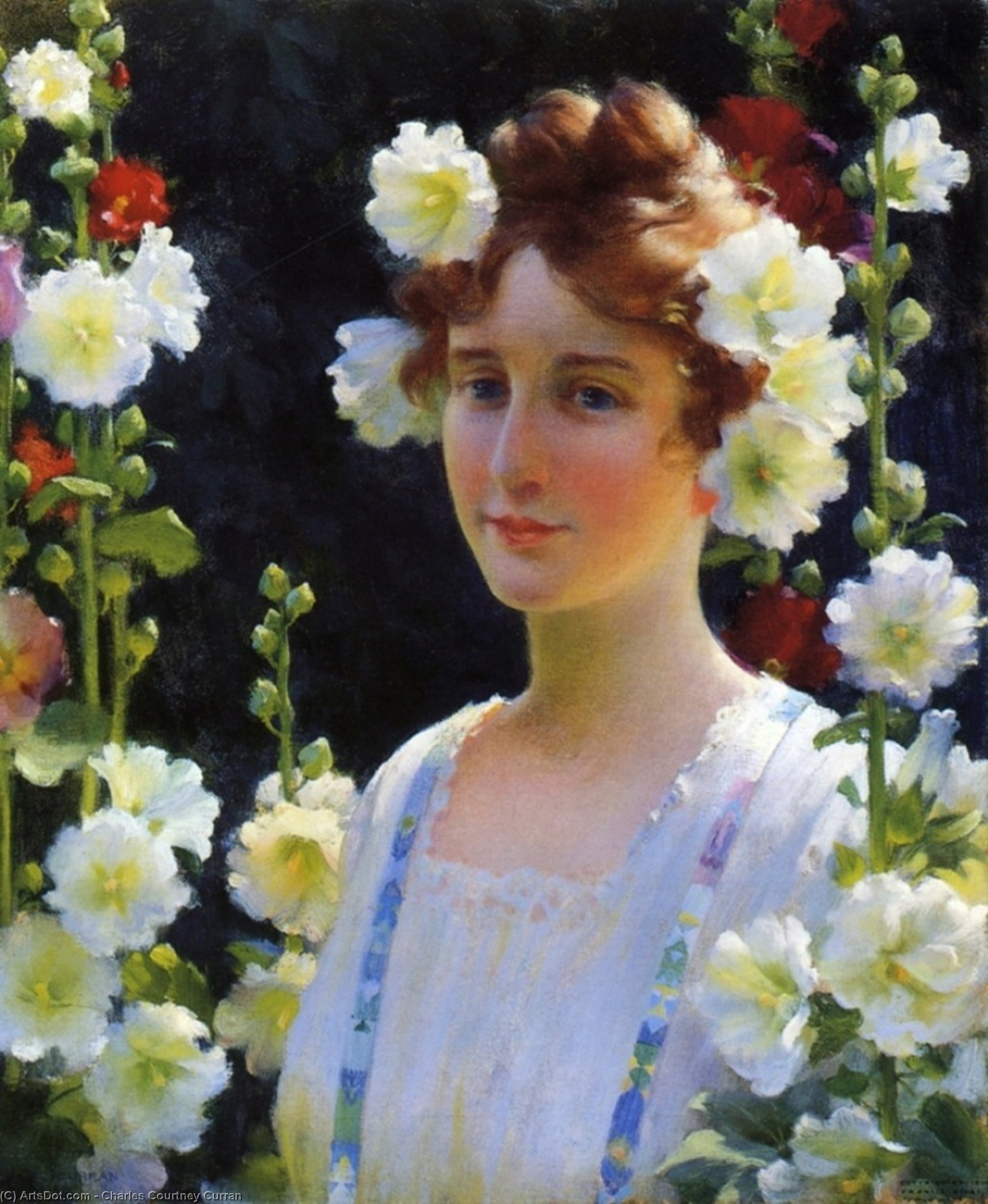 Buy Museum Art Reproductions Among The Hollyhocks by Charles Courtney Curran (1861-1942, United States) | ArtsDot.com