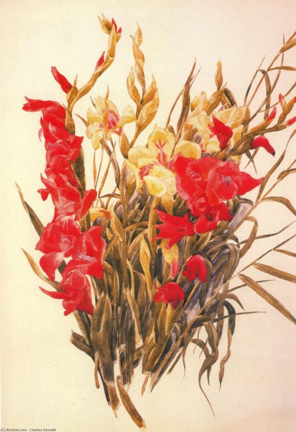 Order Oil Painting Replica Red and yellow Gladioli by Charles Demuth (1883-1935, United States) | ArtsDot.com