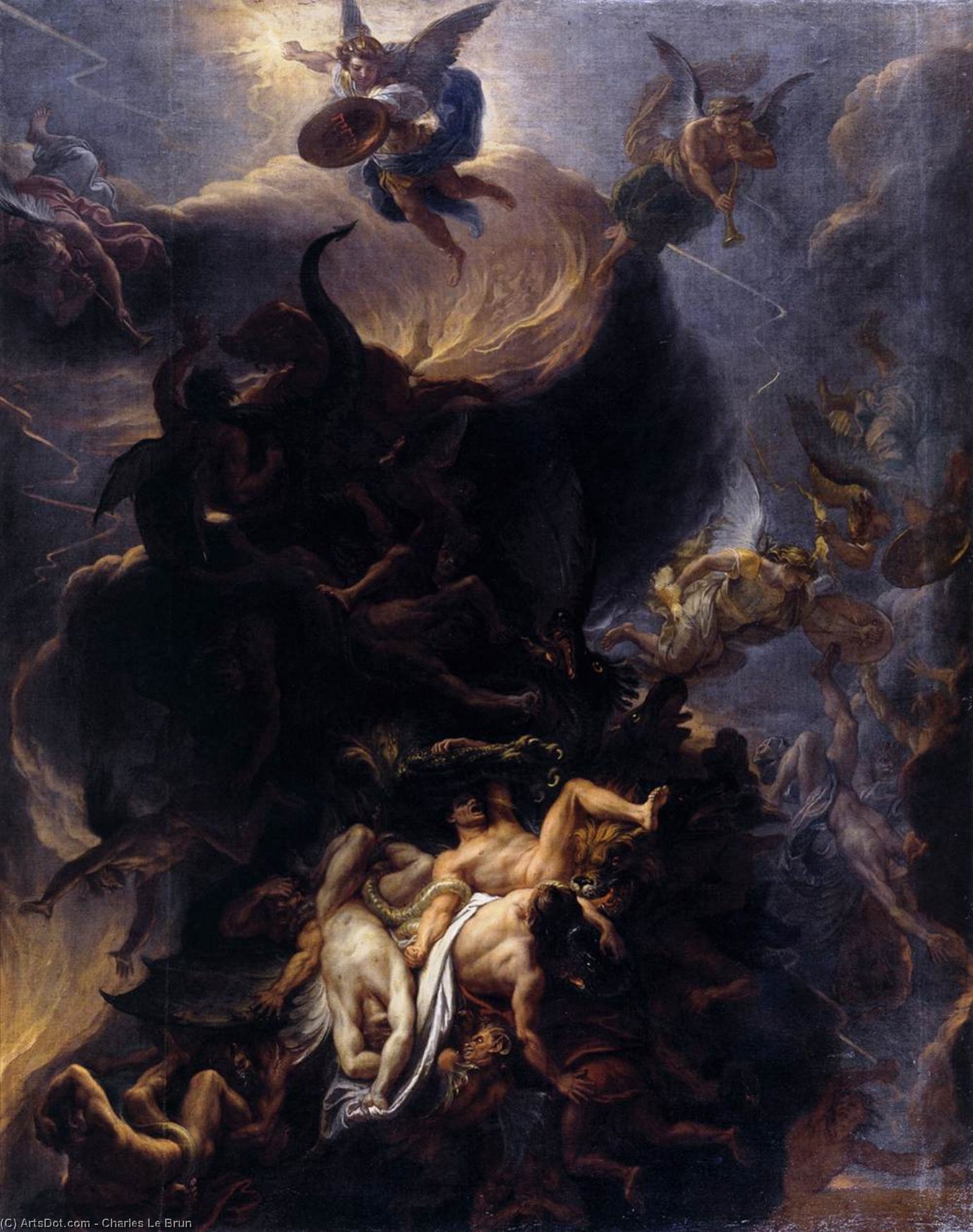 Buy Museum Art Reproductions The Fall of the Rebel Angels by Charles Le Brun (1619-1690, France) | ArtsDot.com