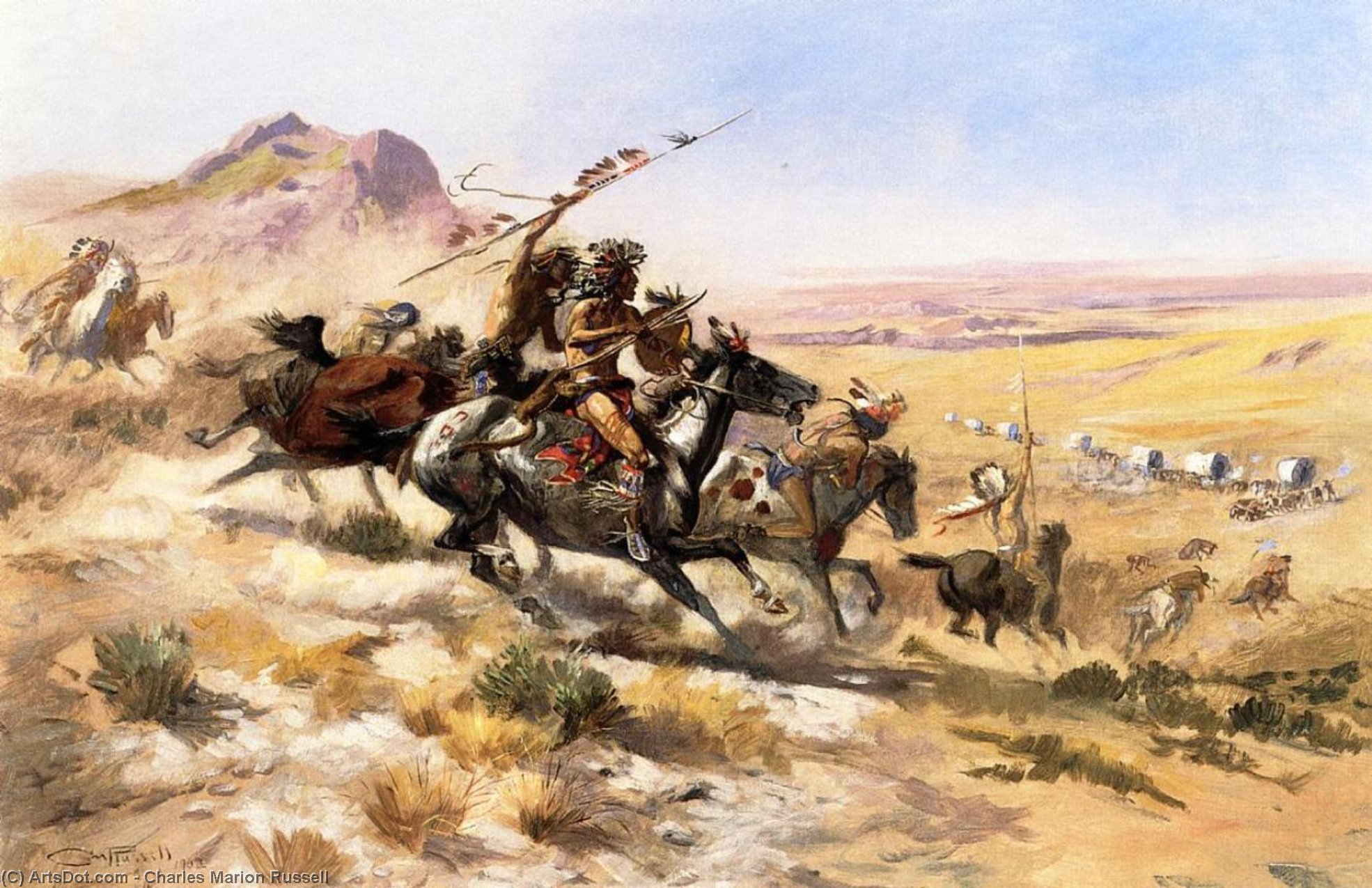 Buy Museum Art Reproductions Attack on a Wagon Train by Charles Marion Russell (1864-1926, United States) | ArtsDot.com