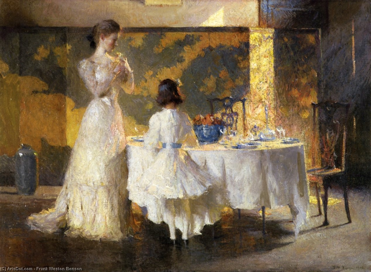 Order Oil Painting Replica The Artist`s Daughters (aka The Dining Room) by Frank Weston Benson (1862-1951, United States) | ArtsDot.com