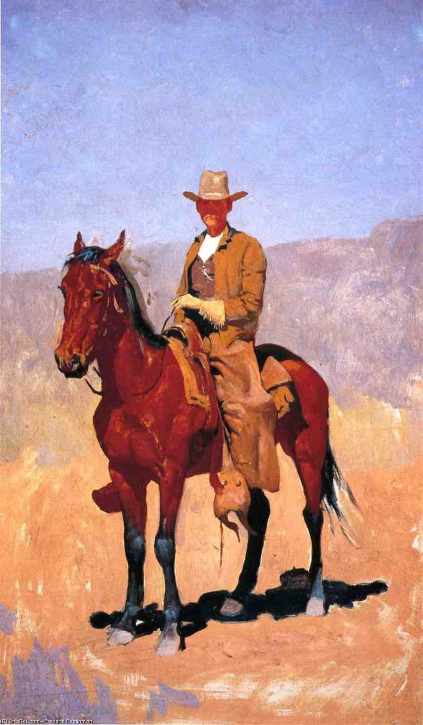 Buy Museum Art Reproductions Mounted Cowboy in Chaps with Race Horse, 1908 by Frederic Remington (1861-1909, United States) | ArtsDot.com