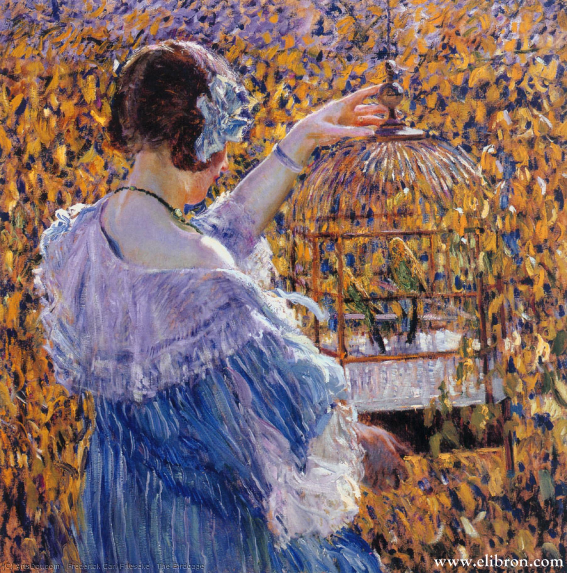 Order Oil Painting Replica The Birdcage by Frederick Carl Frieseke (1874-1939, United States) | ArtsDot.com