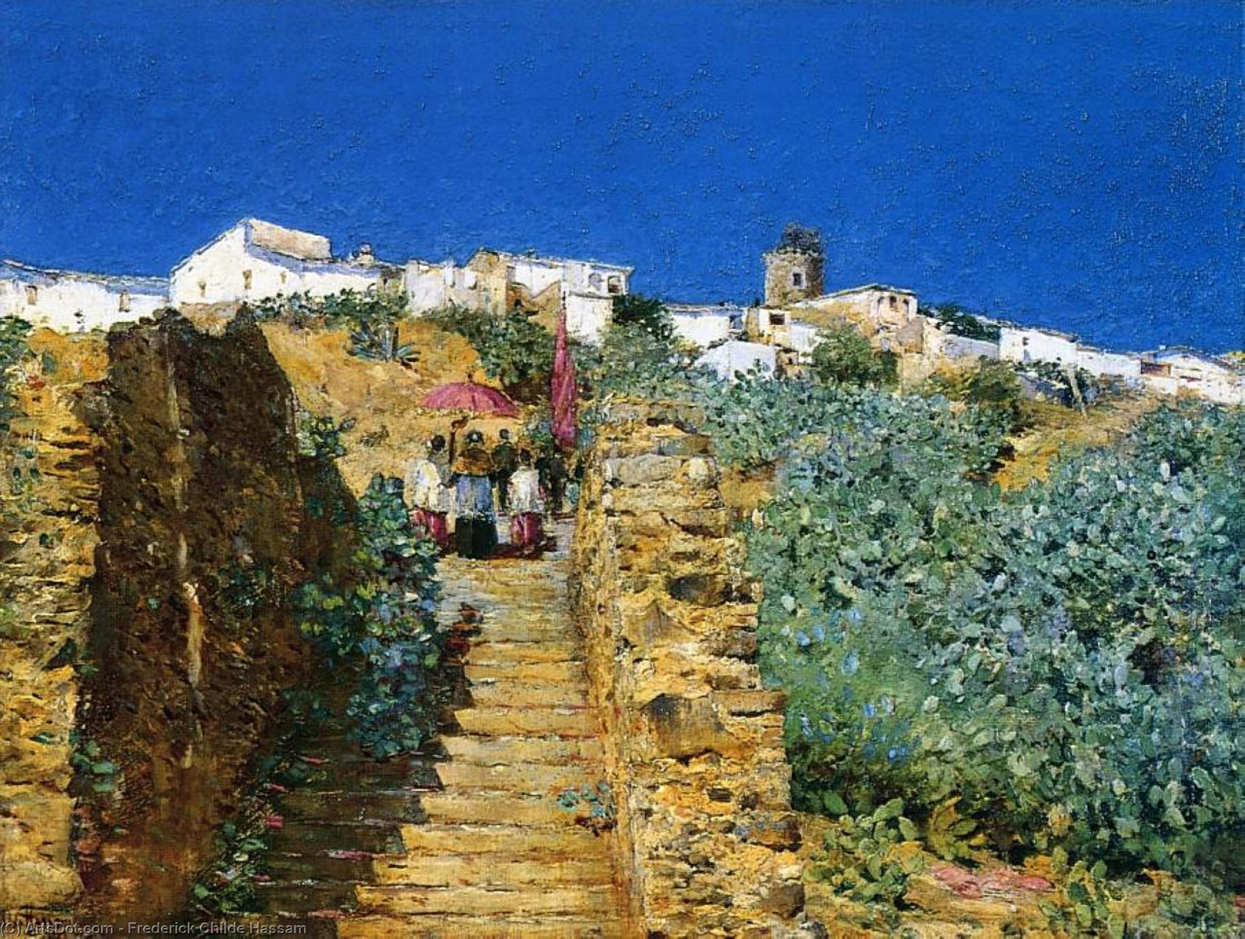 Order Paintings Reproductions Church Procession, Spanish Steps, 1883 by Frederick Childe Hassam (1859-1935, United States) | ArtsDot.com