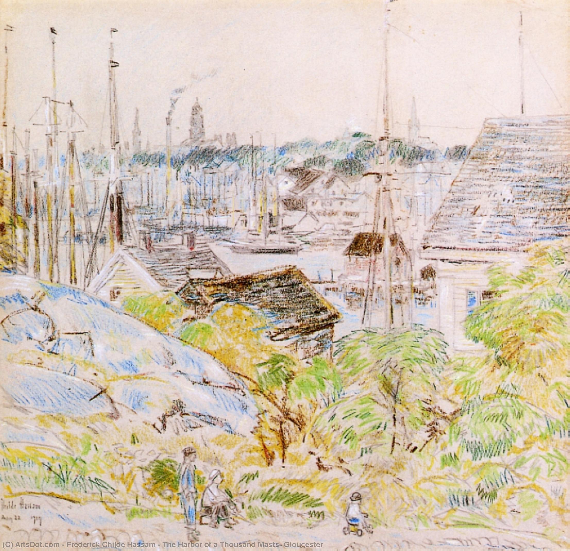 Order Oil Painting Replica The Harbor of a Thousand Masts, Gloucester by Frederick Childe Hassam (1859-1935, United States) | ArtsDot.com