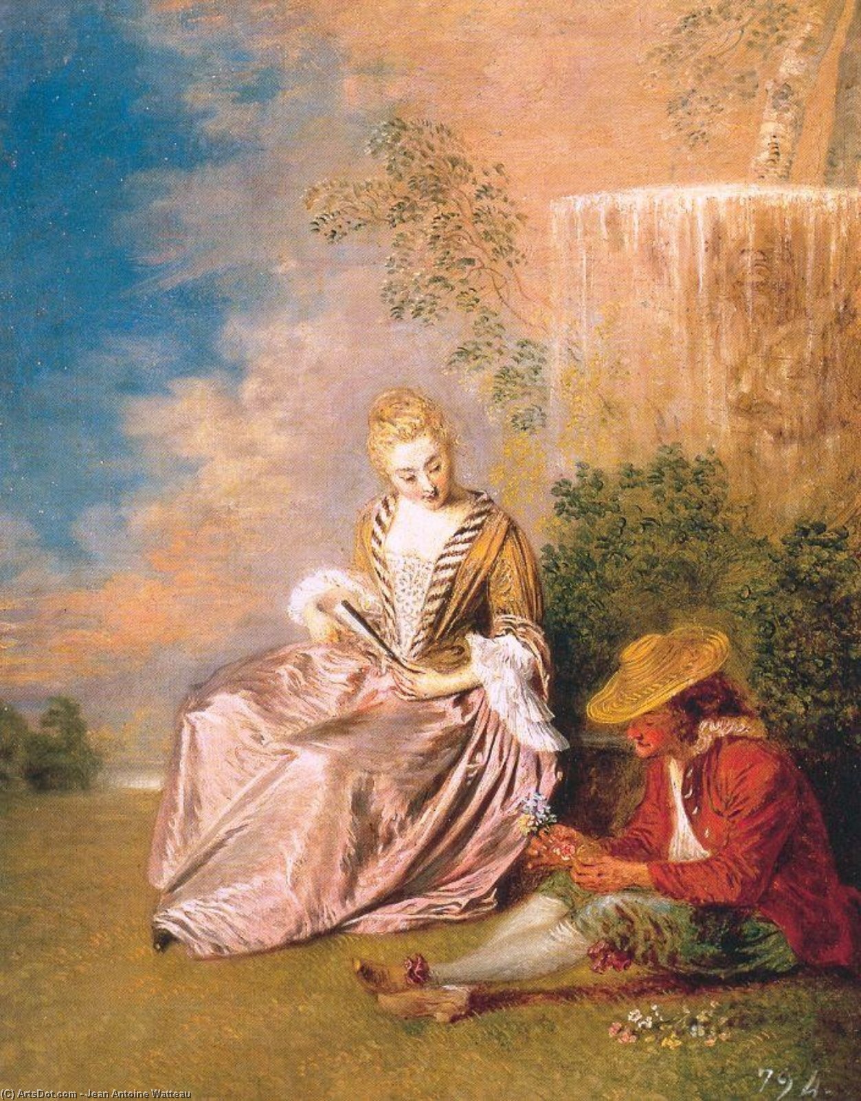 Order Art Reproductions The Anxious Lover by Jean Antoine Watteau (1684-1721, France) | ArtsDot.com