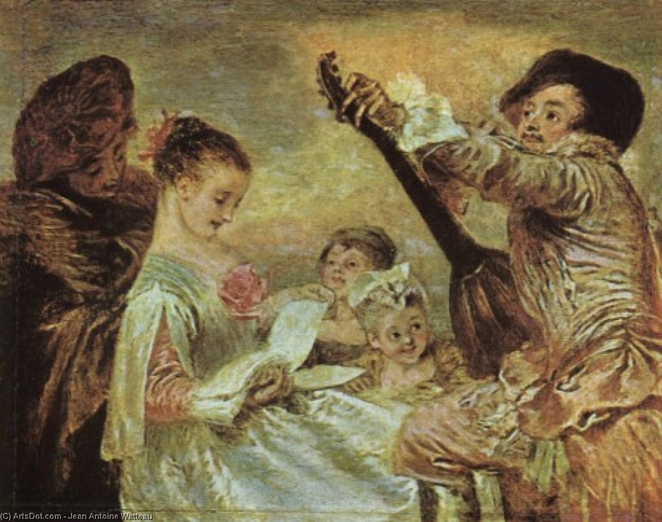 顺序 藝術再現 音乐课, 1719 通过 Jean Antoine Watteau (1684-1721, France) | ArtsDot.com