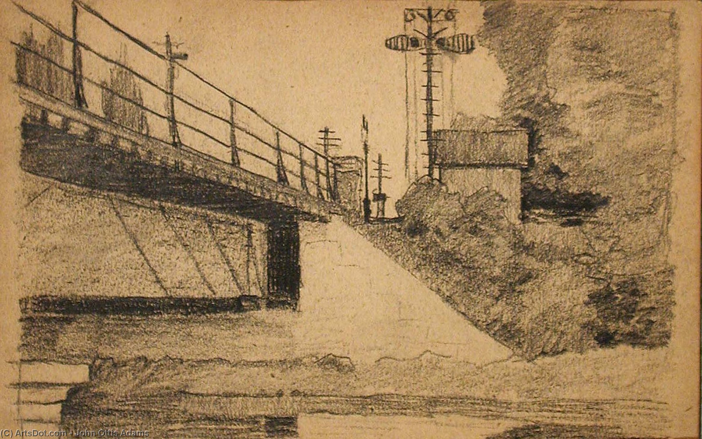 Order Oil Painting Replica Railroad Bridge by John Ottis Adams (1851-1927, United States) | ArtsDot.com