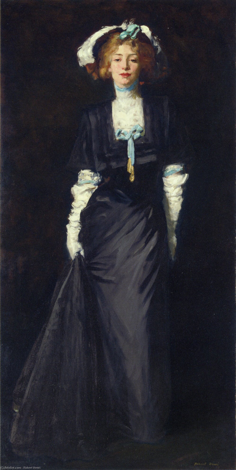 Buy Museum Art Reproductions Jessica Penn in Black with White Plumes, 1908 by Robert Henri (1865-1929, United States) | ArtsDot.com