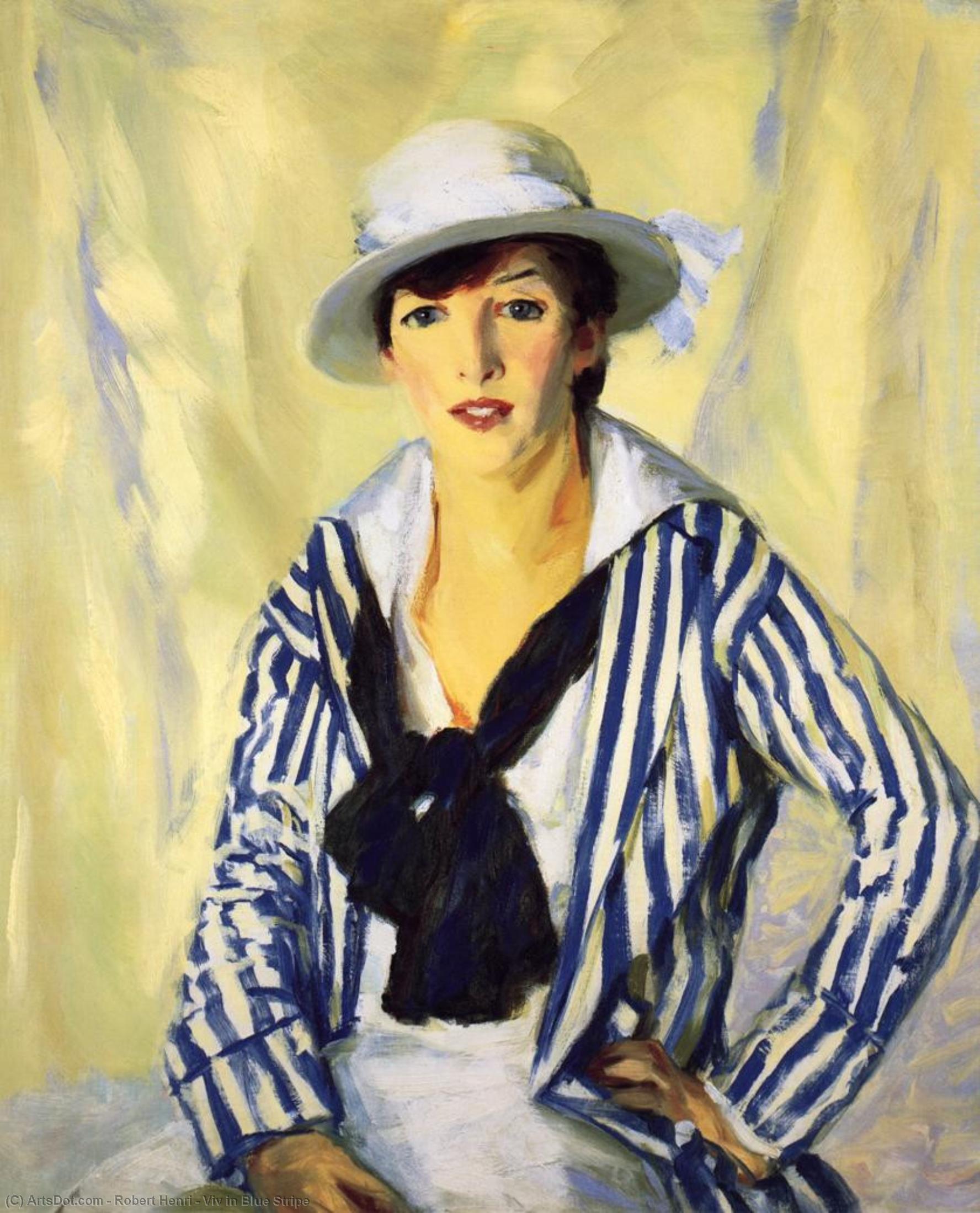 Order Oil Painting Replica Viv in Blue Stripe, 1914 by Robert Henri (1865-1929, United States) | ArtsDot.com