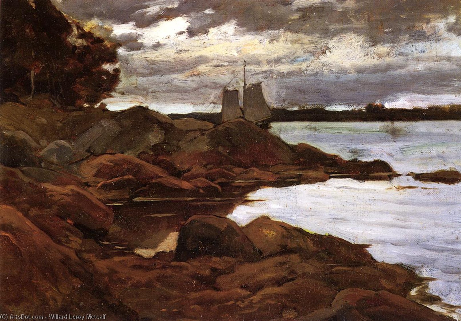 Buy Museum Art Reproductions Close of Day on the Maine Shore, 1881 by Willard Leroy Metcalf (1858-1925, United States) | ArtsDot.com