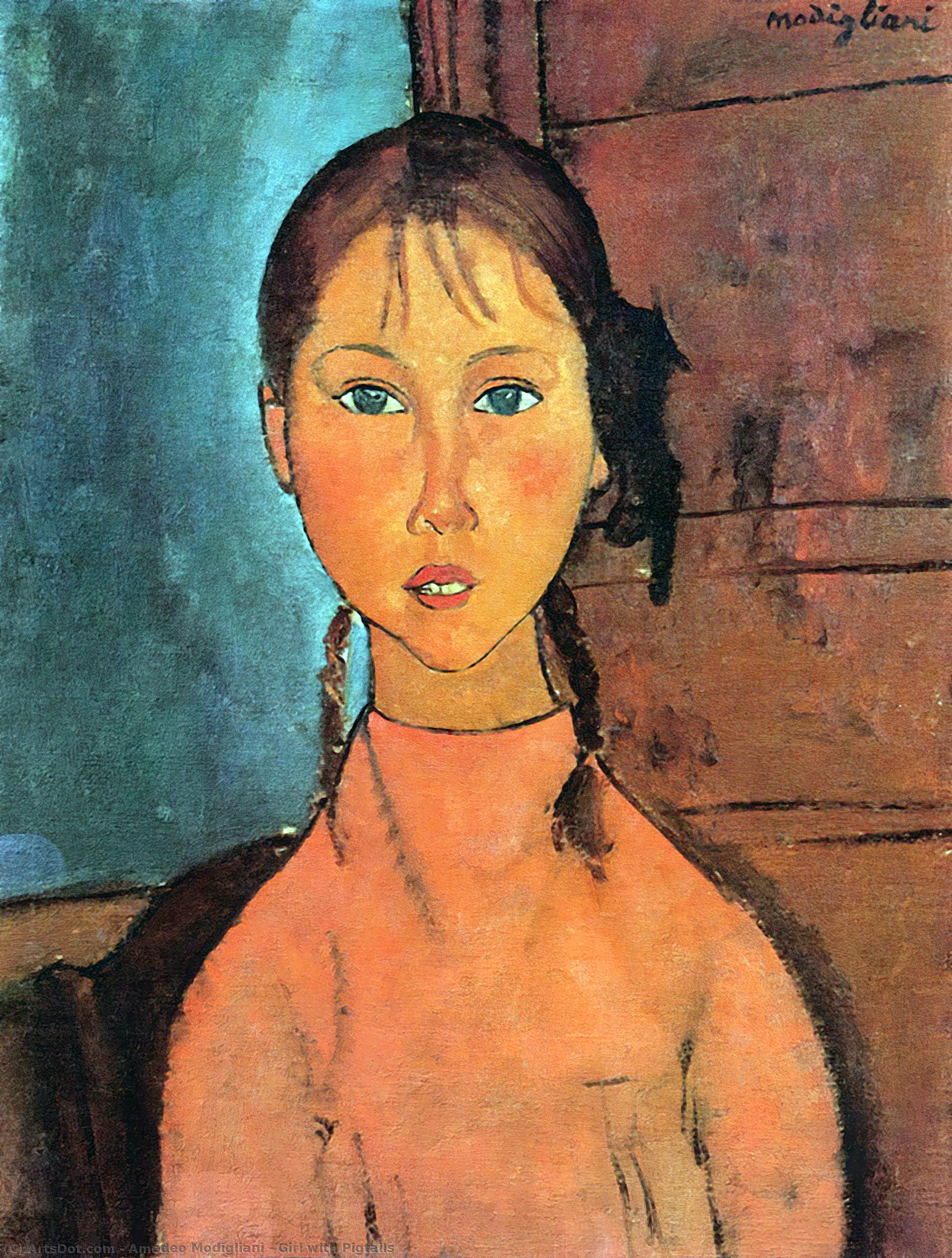 Order Oil Painting Replica Girl with Pigtails, 1918 by Amedeo Modigliani | ArtsDot.com