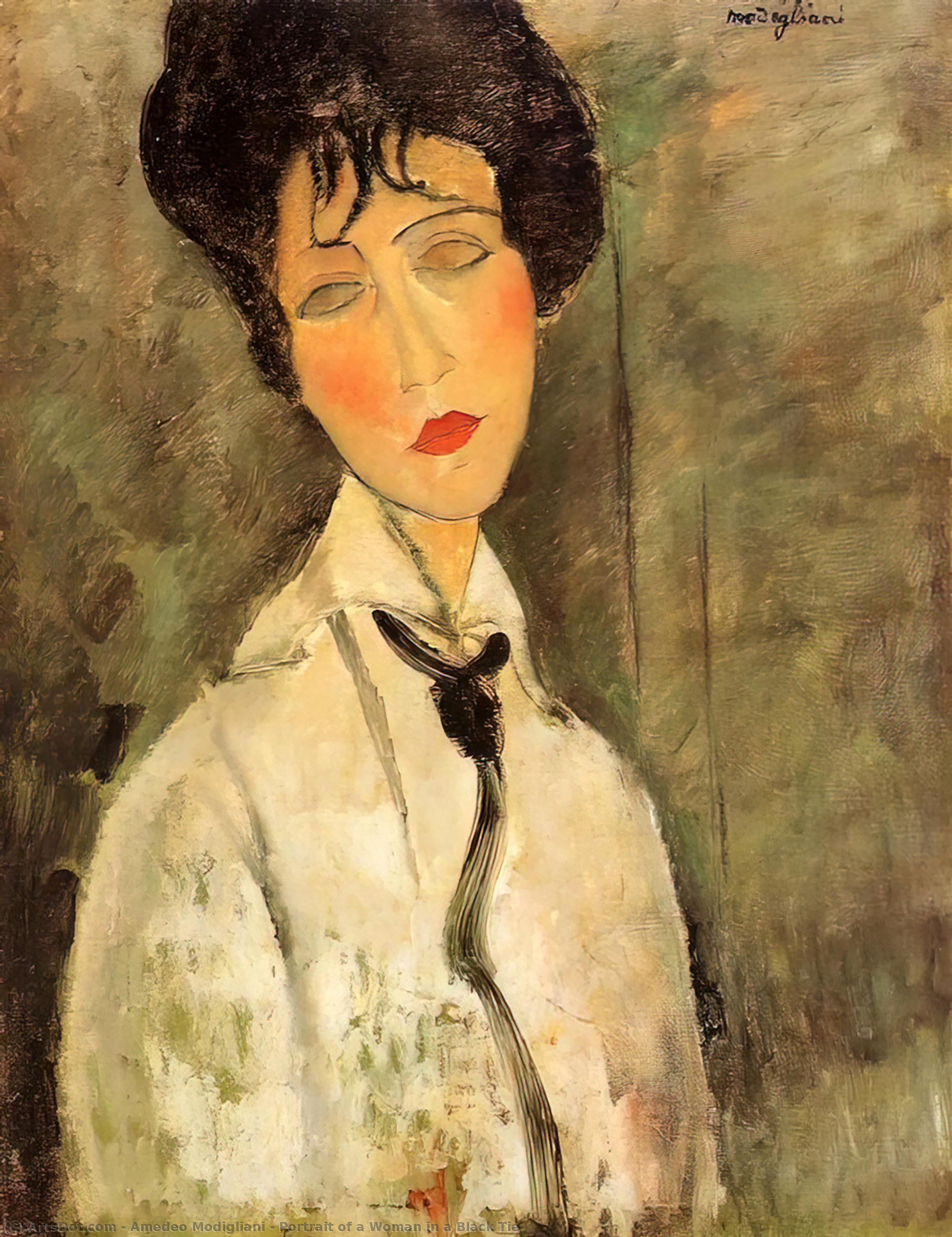 Order Oil Painting Replica Portrait of a Woman in a Black Tie, 1917 by Amedeo Modigliani | ArtsDot.com