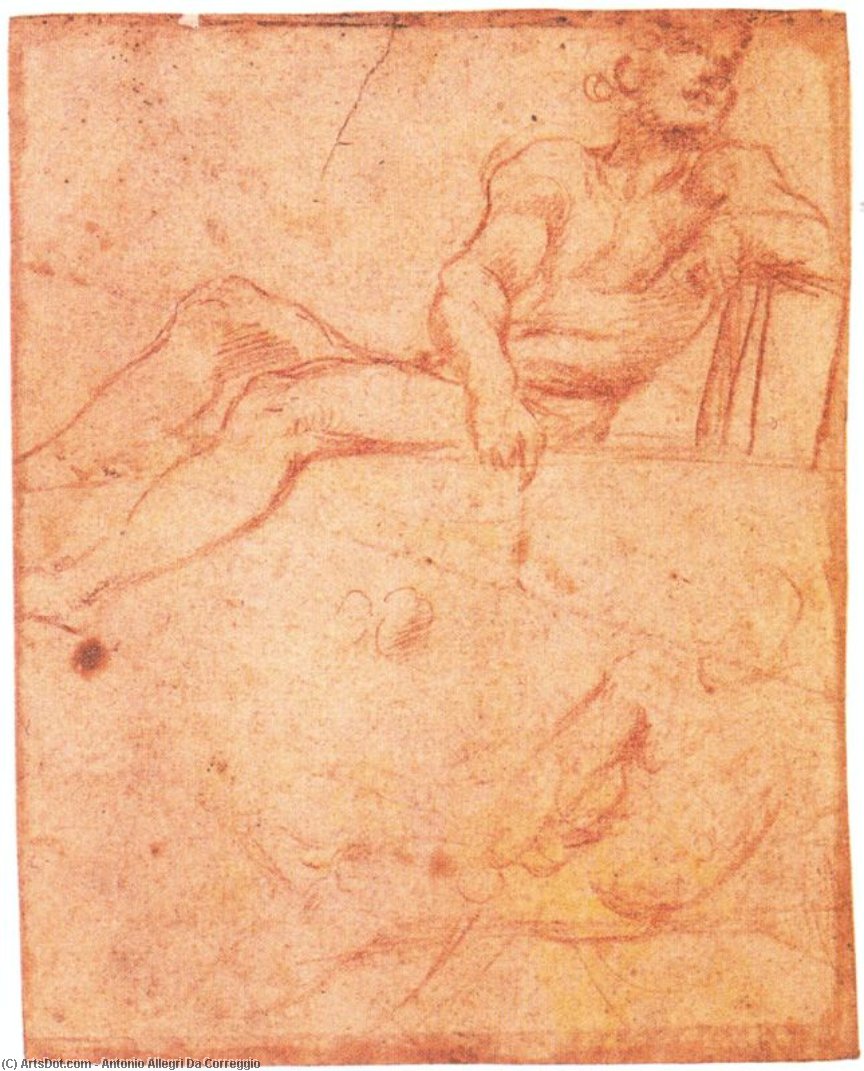 Order Oil Painting Replica Two studies for a seated male figure by Antonio Allegri Da Correggio (1489-1534, Italy) | ArtsDot.com