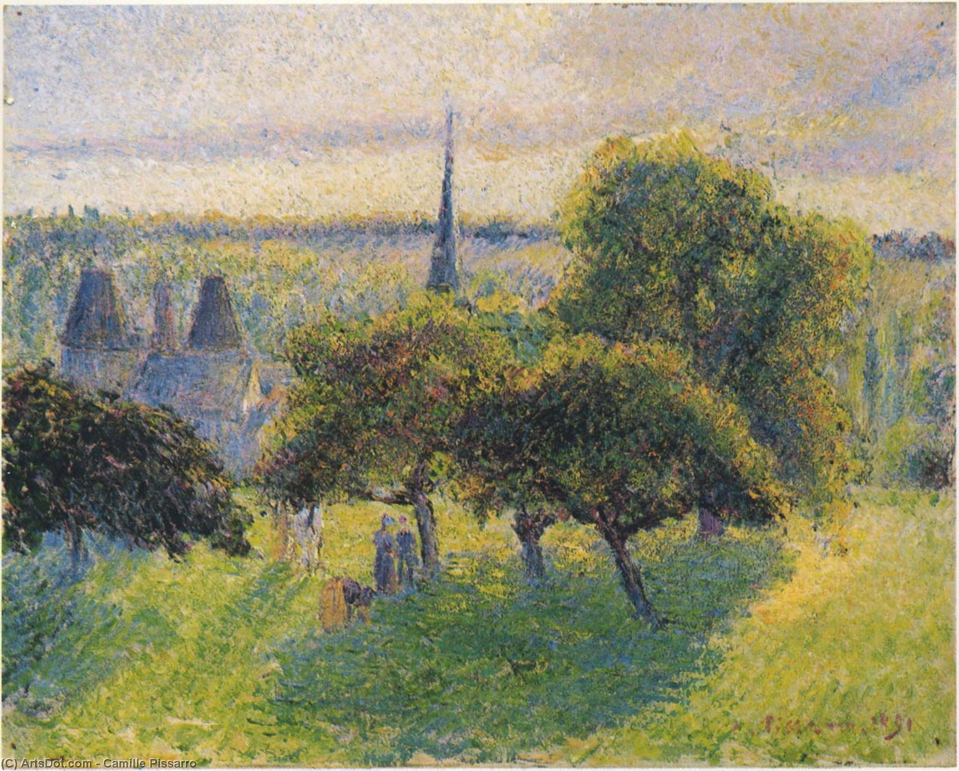 Order Paintings Reproductions Farm and Steeple at Sunset, 1892 by Camille Pissarro (1830-1903, United States) | ArtsDot.com