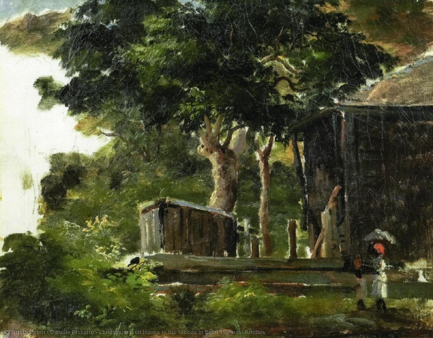 Buy Museum Art Reproductions Landscape with House in the Woods in Saint Thomas, Antilles, 1854 by Camille Pissarro (1830-1903, United States) | ArtsDot.com