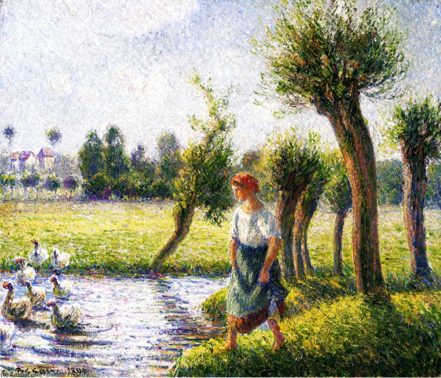 Order Oil Painting Replica Peasant Woman Watching the Geese, 1890 by Camille Pissarro (1830-1903, United States) | ArtsDot.com