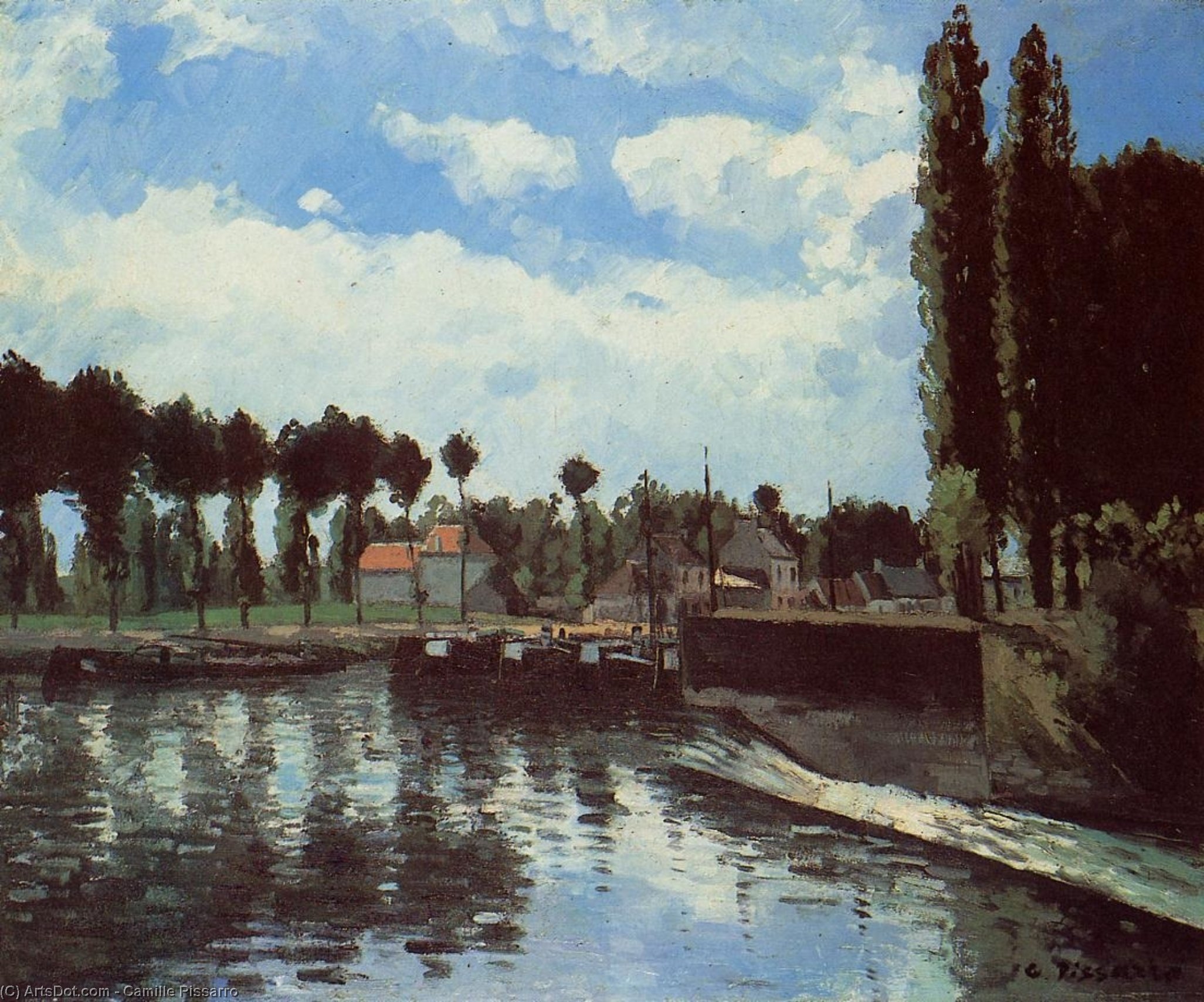 Order Oil Painting Replica The Lock at Pontoise, 1869 by Camille Pissarro (1830-1903, United States) | ArtsDot.com