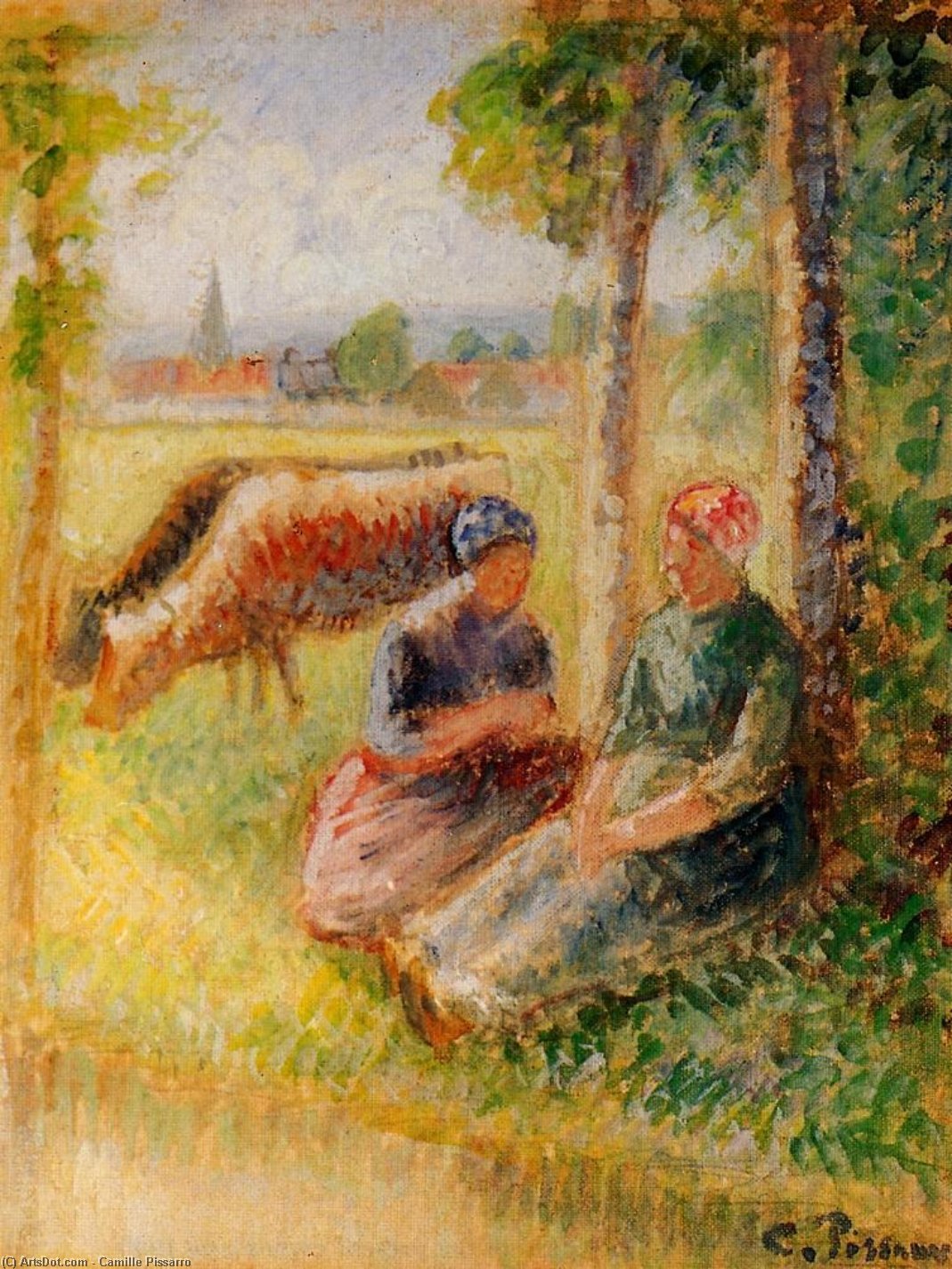Buy Museum Art Reproductions Two Cowherds by the River, 1895 by Camille Pissarro (1830-1903, United States) | ArtsDot.com